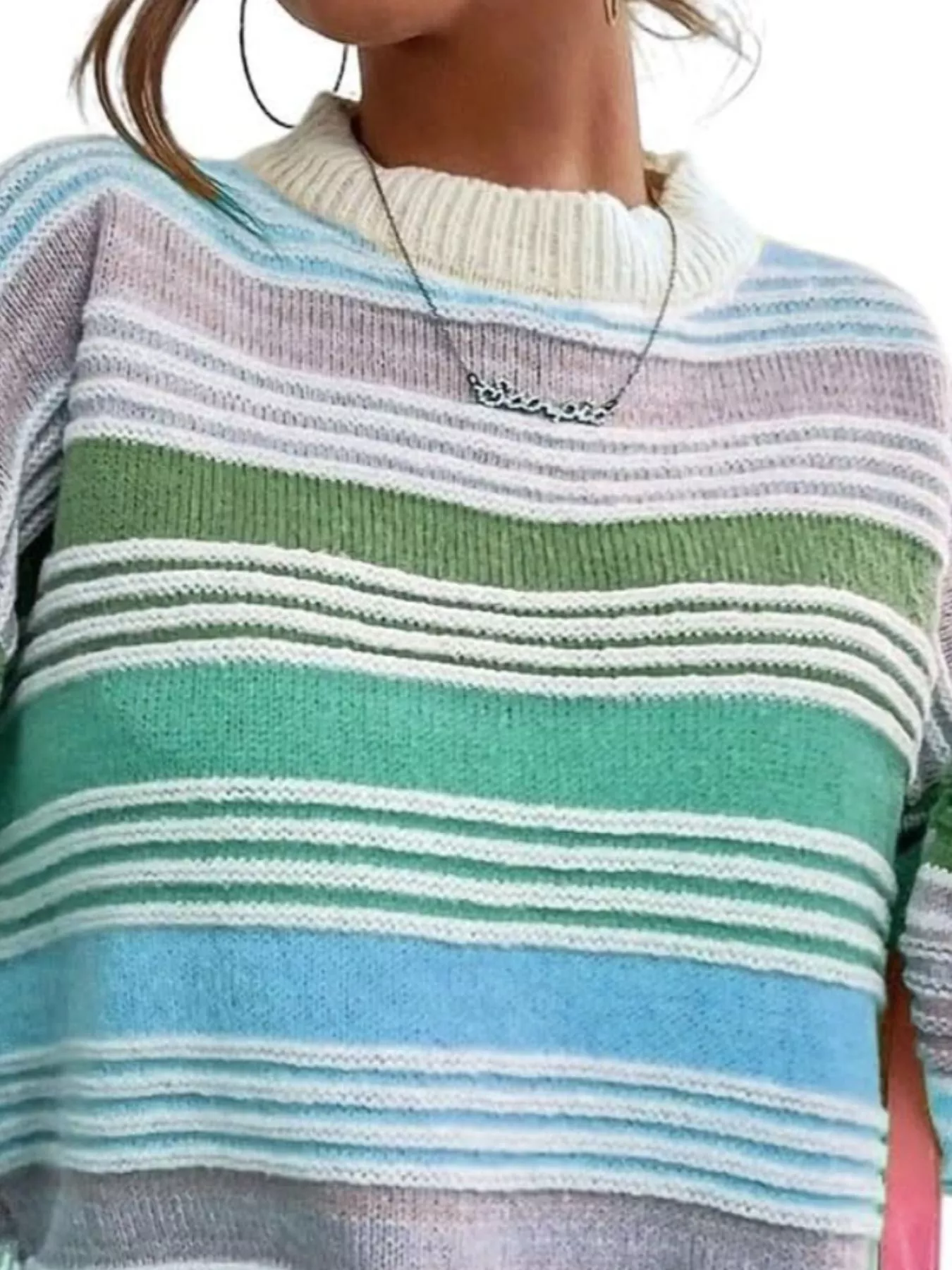 Rainbow Striped Drop Shoulder Oversized Sweater - Image 19