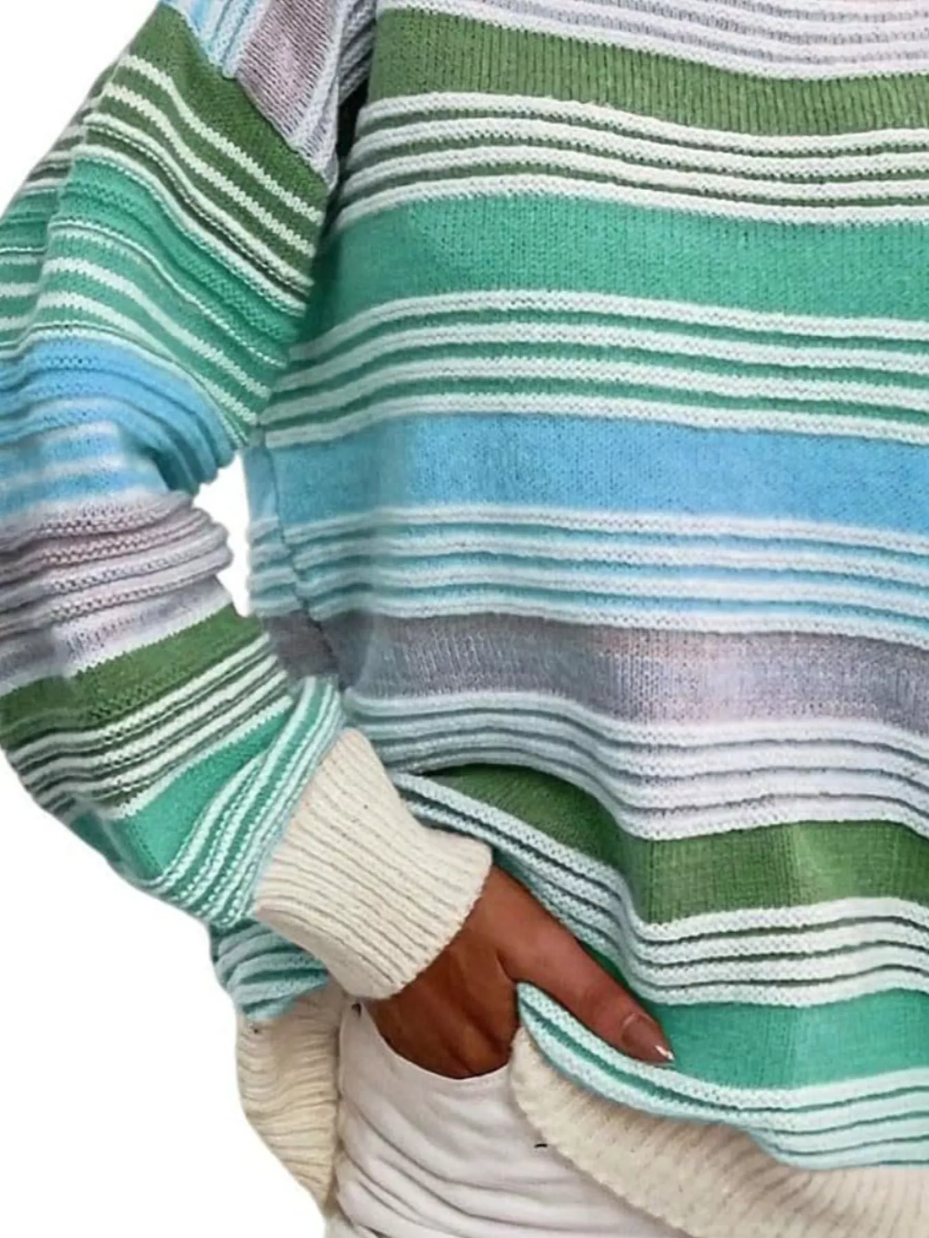 Rainbow Striped Drop Shoulder Oversized Sweater - Image 20
