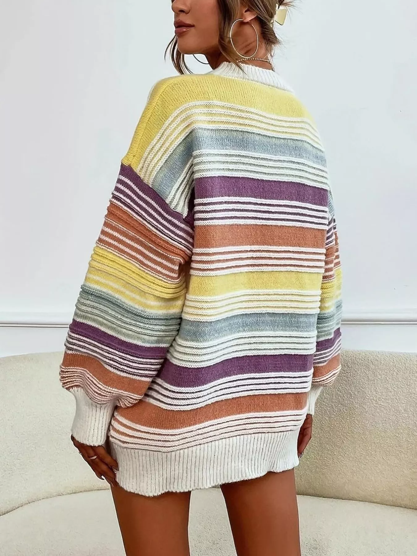 Rainbow Striped Drop Shoulder Oversized Sweater - Image 3