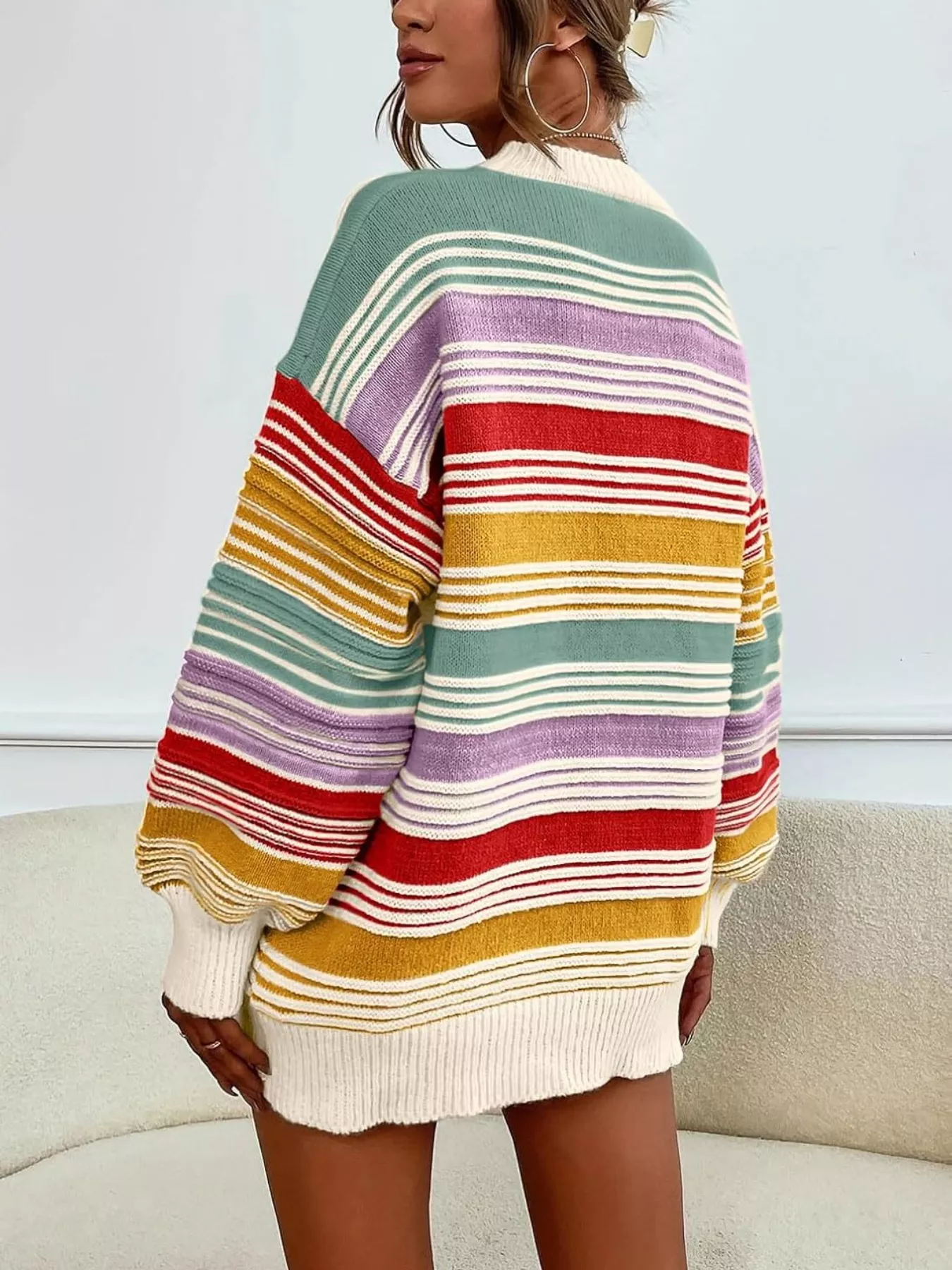 Rainbow Striped Drop Shoulder Oversized Sweater - Image 8