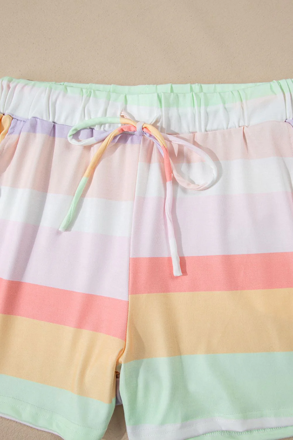 Rainbow Striped Round Neck T Shirt and Shorts Lounge Set - Image 10