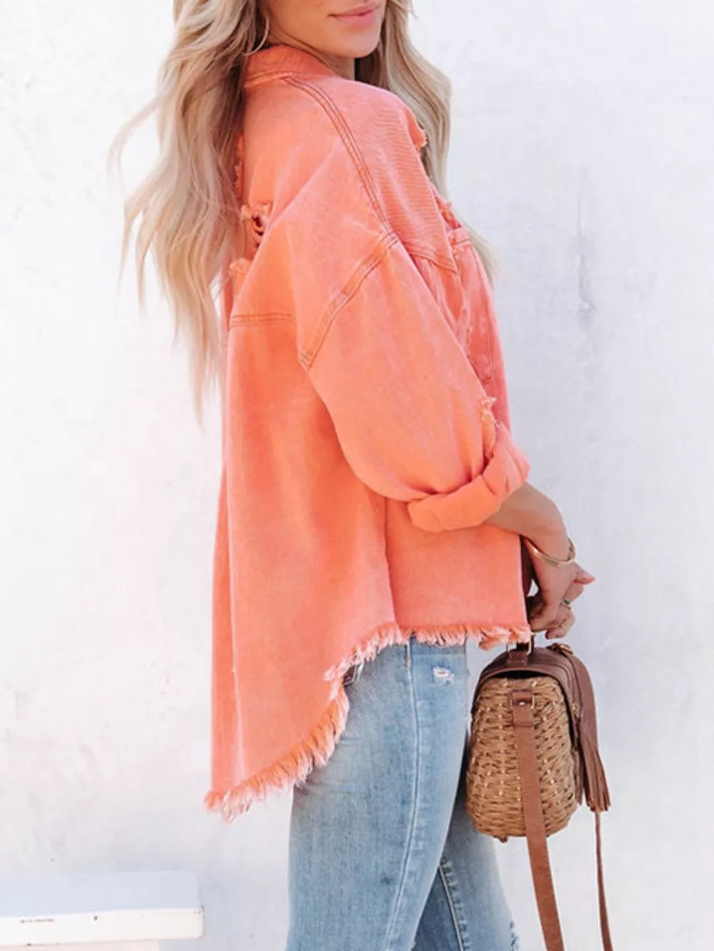 Raw Hem Button Up Denim Shacket - Image 13