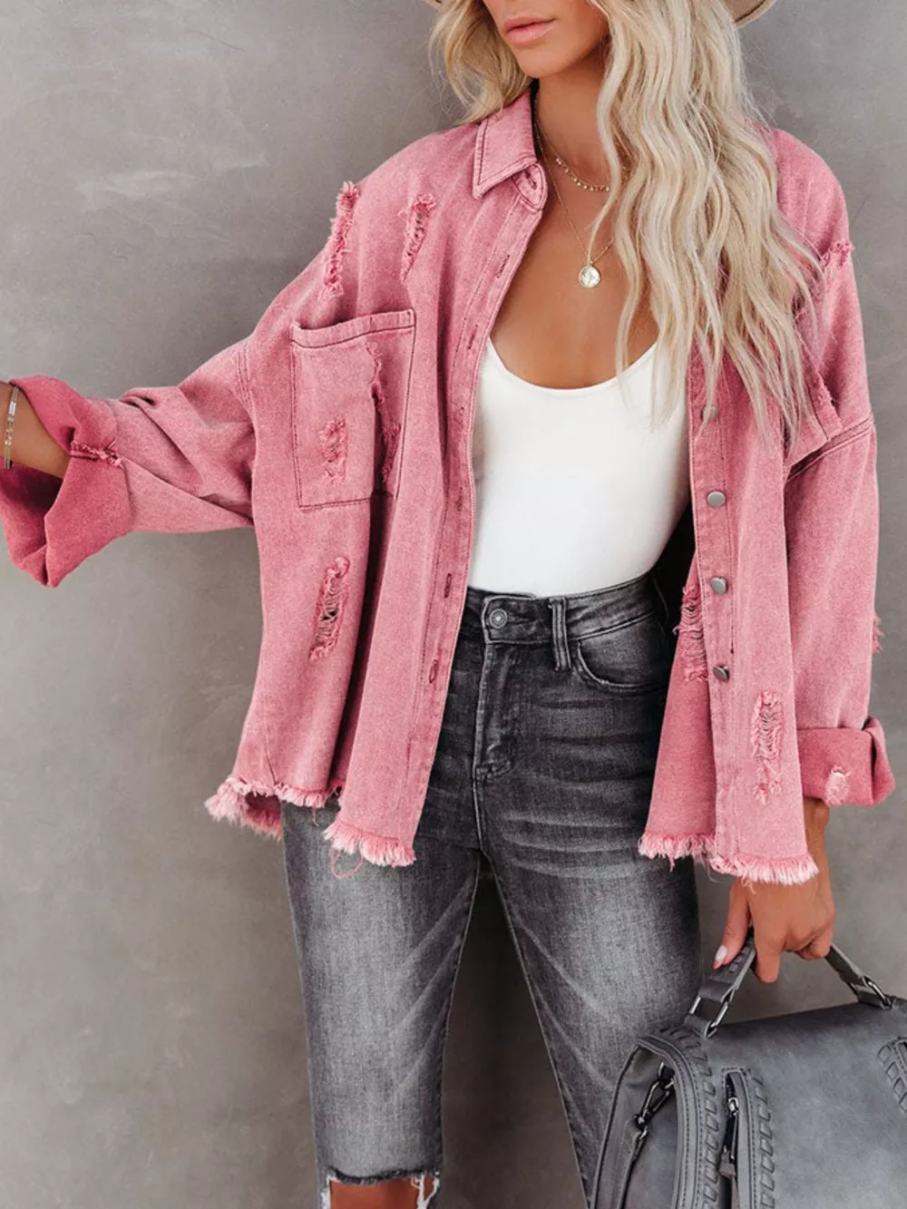 Raw Hem Button Up Denim Shacket - Image 18