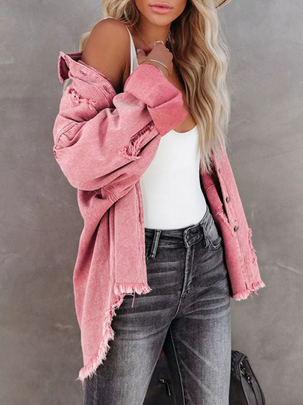Raw Hem Button Up Denim Shacket - Image 19