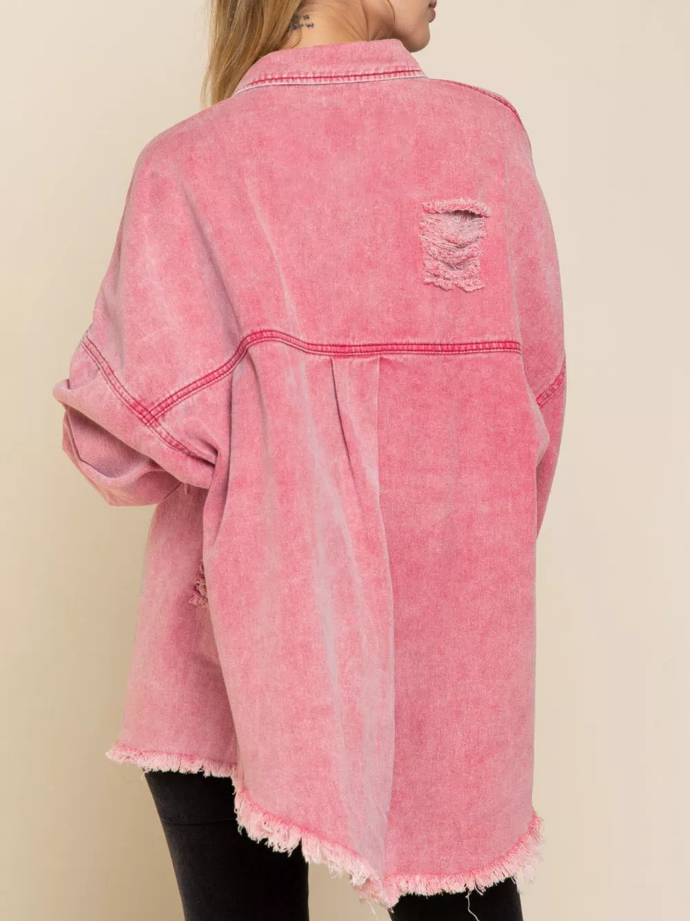 Raw Hem Button Up Denim Shacket - Image 21