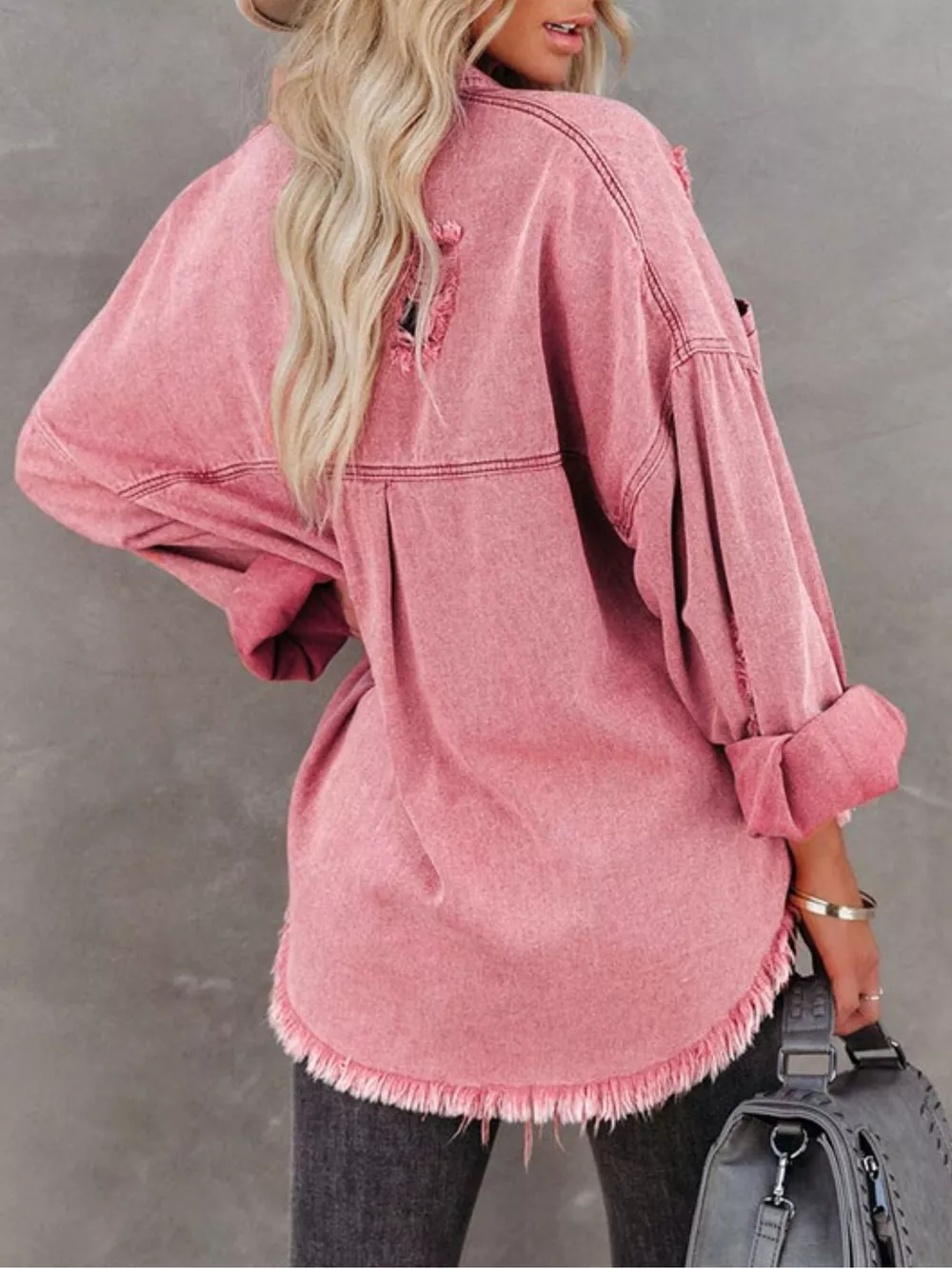 Raw Hem Button Up Denim Shacket - Image 22