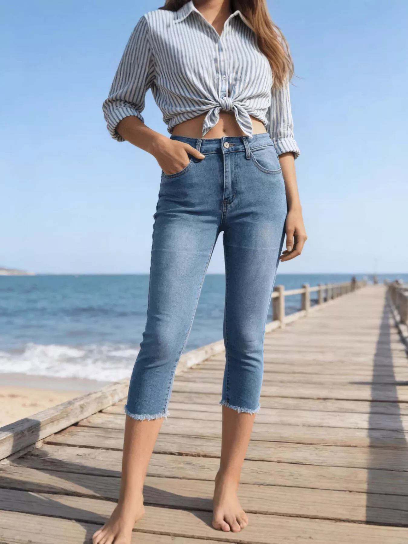 Raw Hem Capris Jeans - Image 5