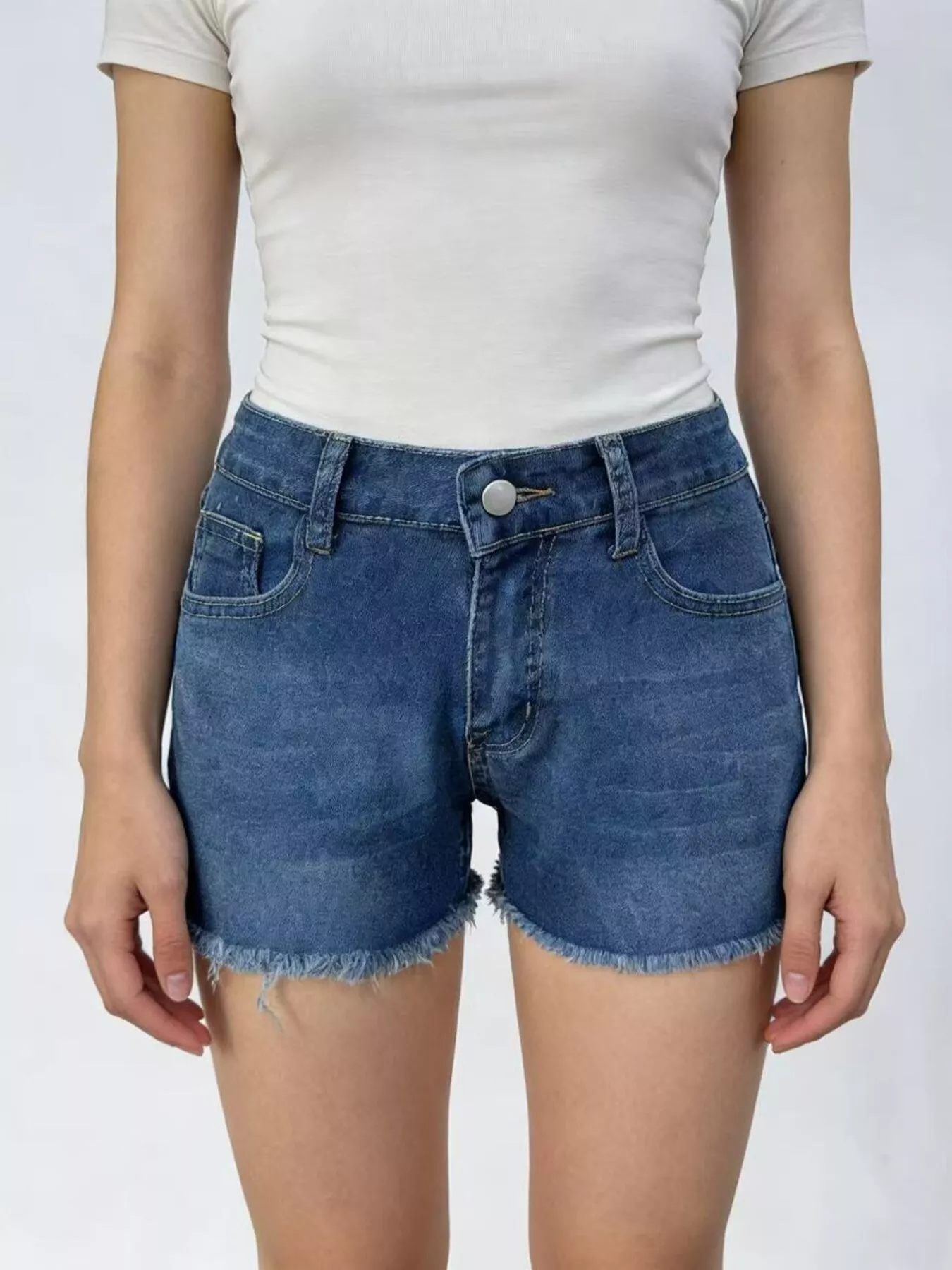 Raw Hem Denim Shorts - Image 3