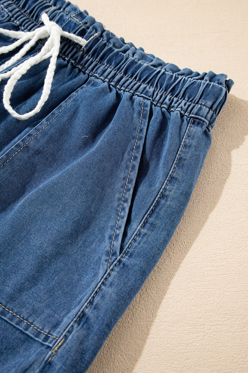 Raw Hem Drawstring High Waist Denim Shorts with Pockets - Image 8