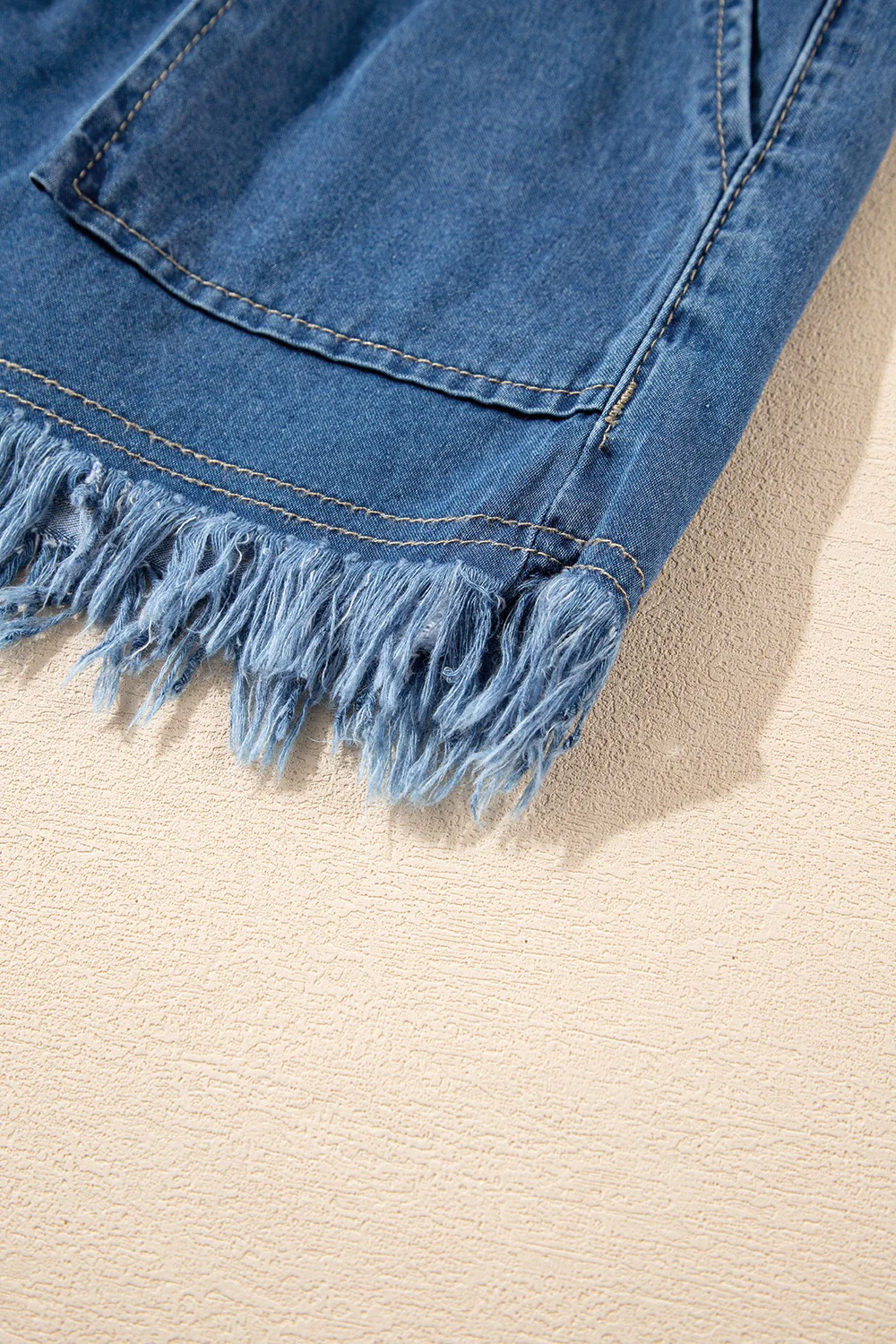 Raw Hem Drawstring High Waist Denim Shorts with Pockets - Image 9