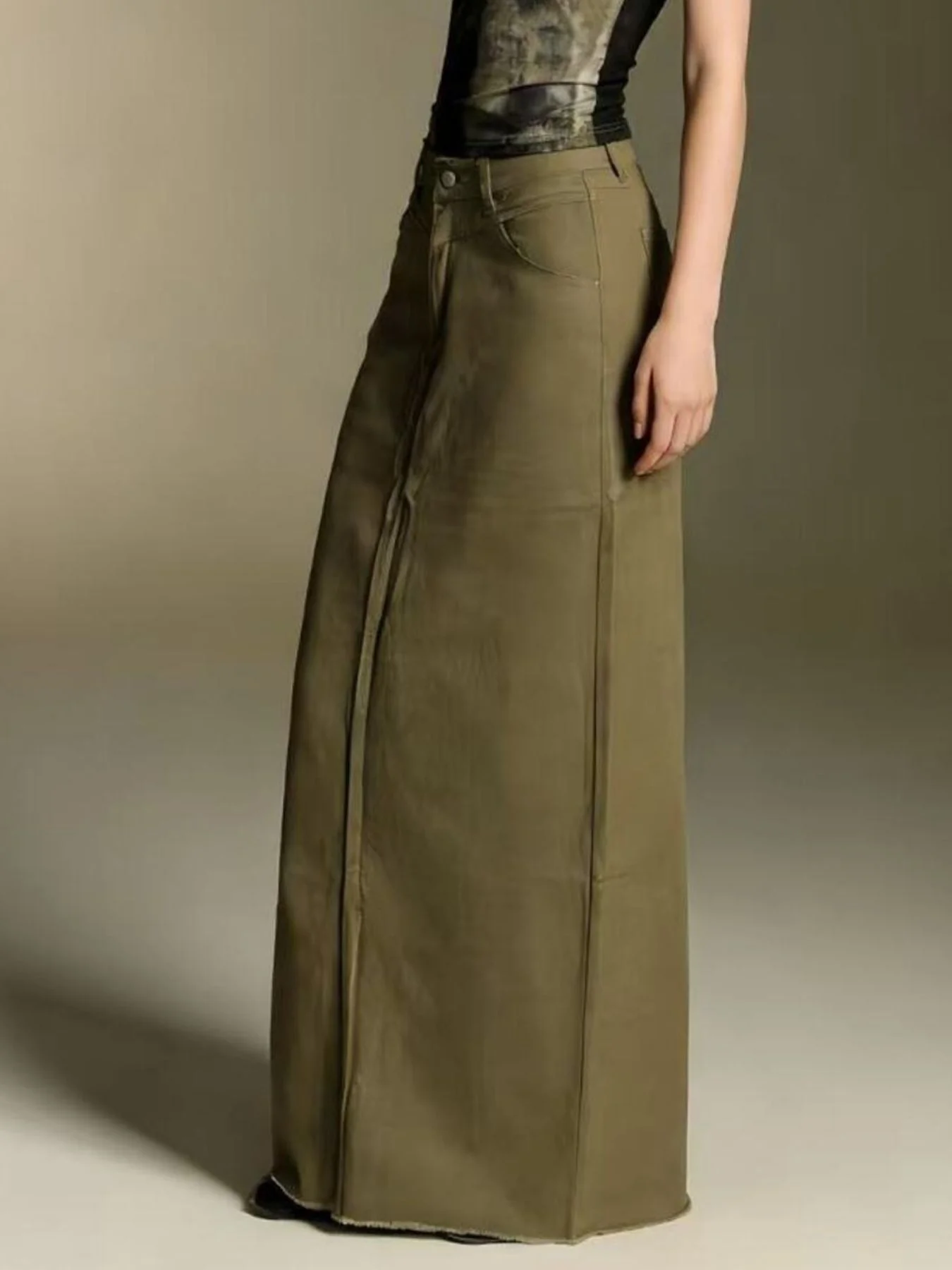 Raw Hem Maxi Denim Skirt - Image 13