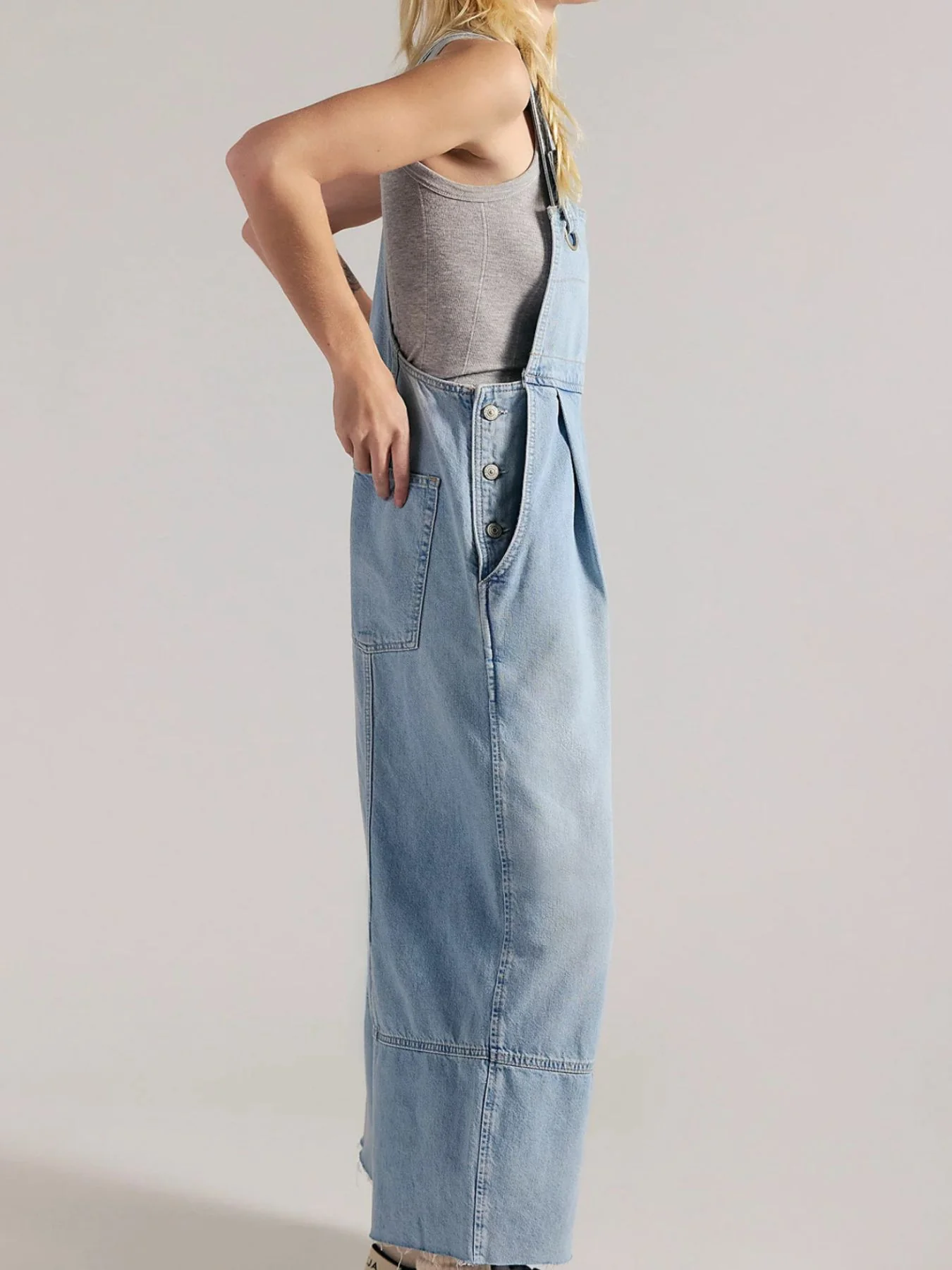 Raw Hem Wide-Leg Denim Overalls - Image 6