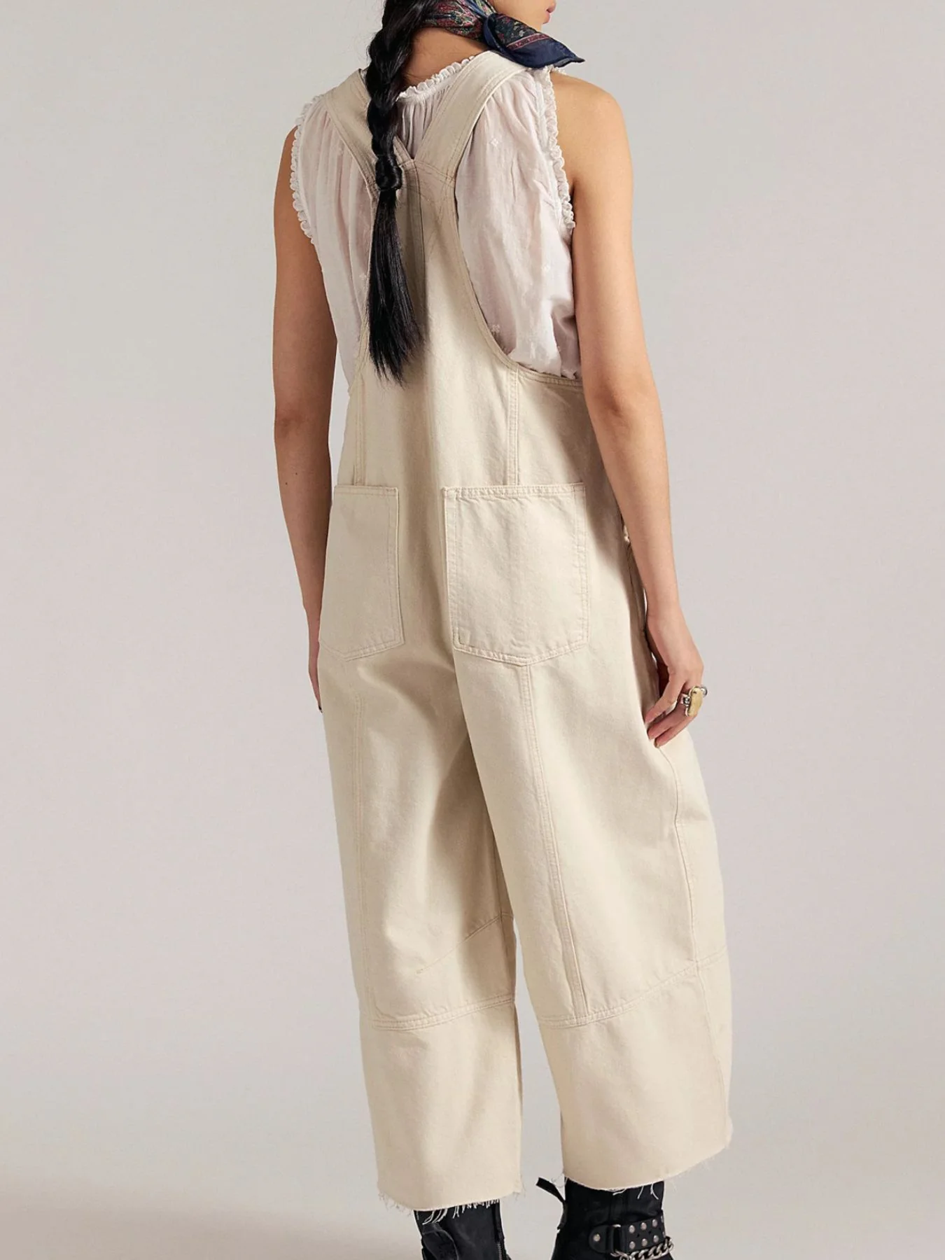 Raw Hem Wide-Leg Denim Overalls - Image 8