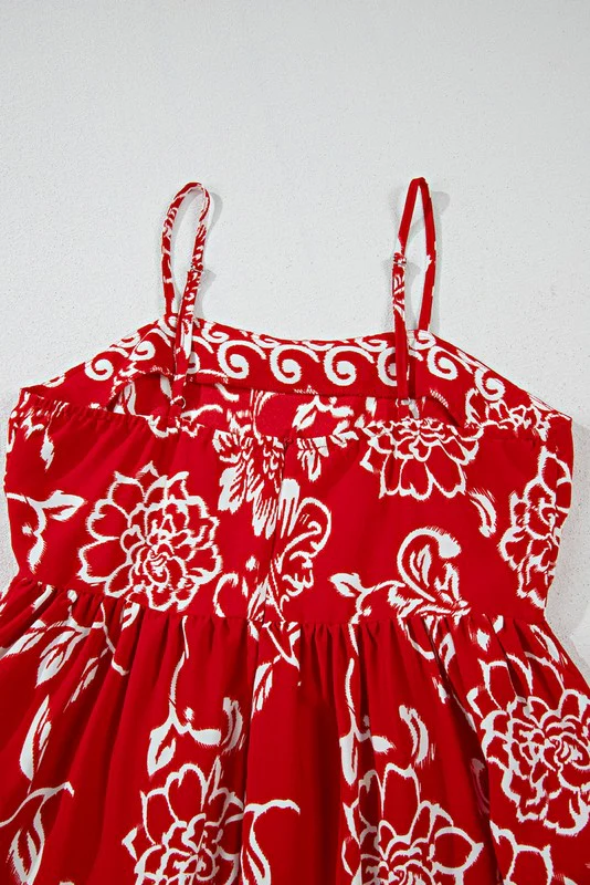 Red Floral Spaghetti Strap Empire Waist Maxi Dress - Image 2