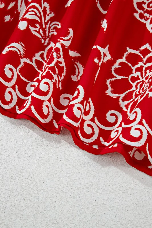 Red Floral Spaghetti Strap Empire Waist Maxi Dress - Image 3