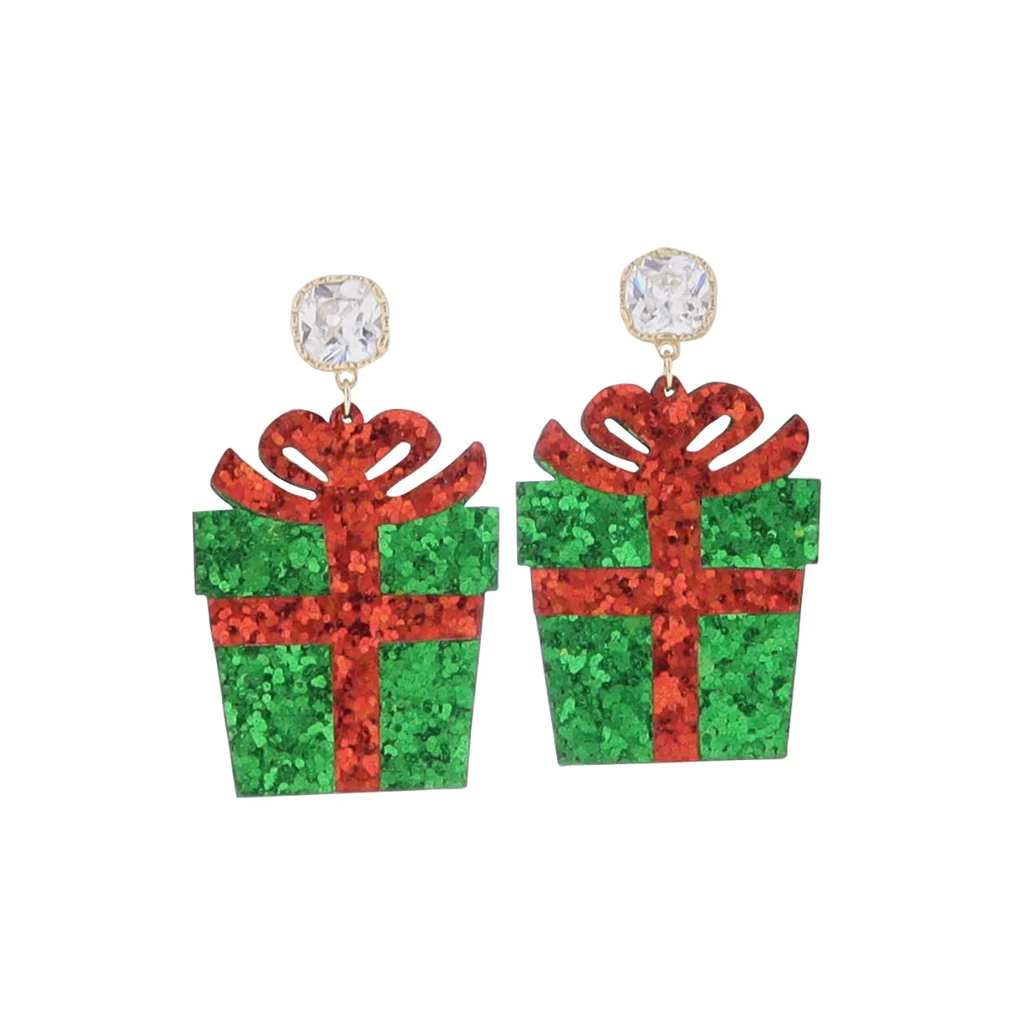 Red & Green Gift Box Earring with Crystal Post