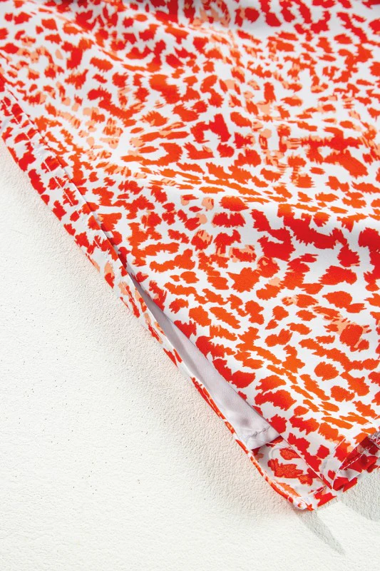 Red Leopard Print Long Sleeve Hollowed Back Dress - Image 6