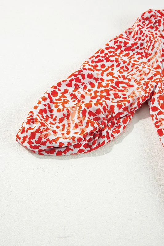 Red Leopard Print Long Sleeve Hollowed Back Dress - Image 6