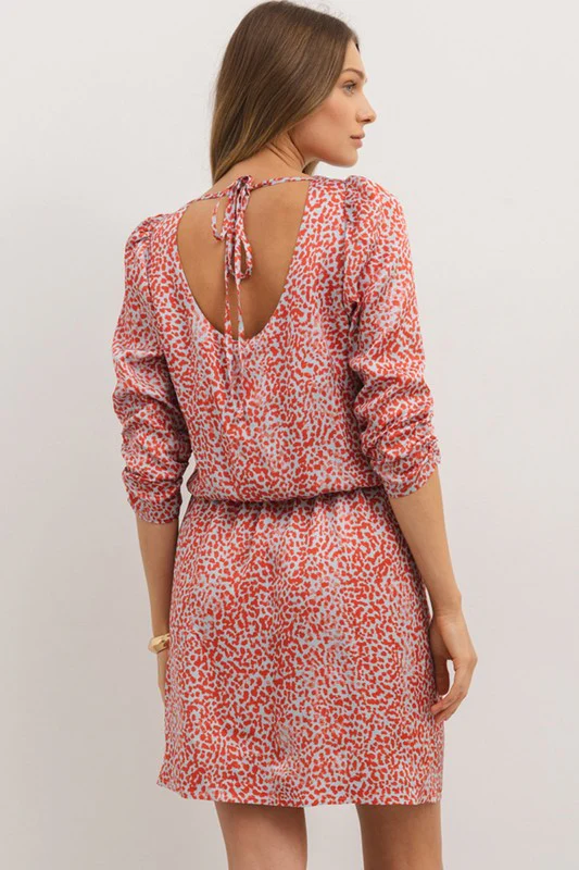 Red Leopard Print Long Sleeve Hollowed Back Dress - Image 8