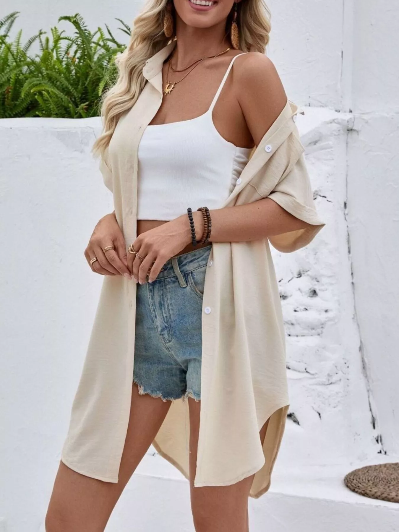 Relaxed Fit Button-Down Longline Shirt - Image 5