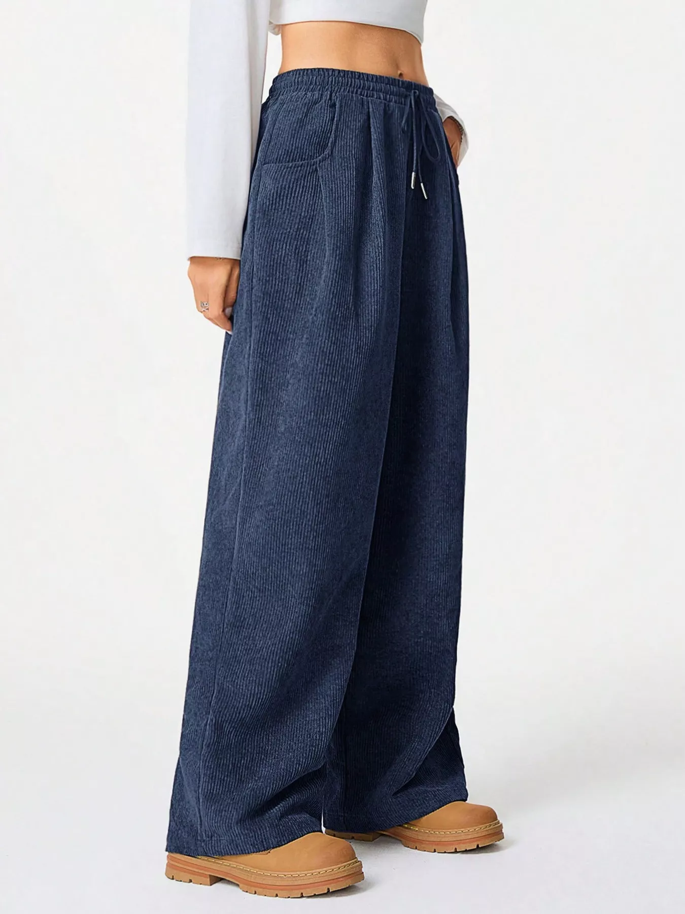 Relaxed Fit Corduroy Pants with Drawstring - Image 13