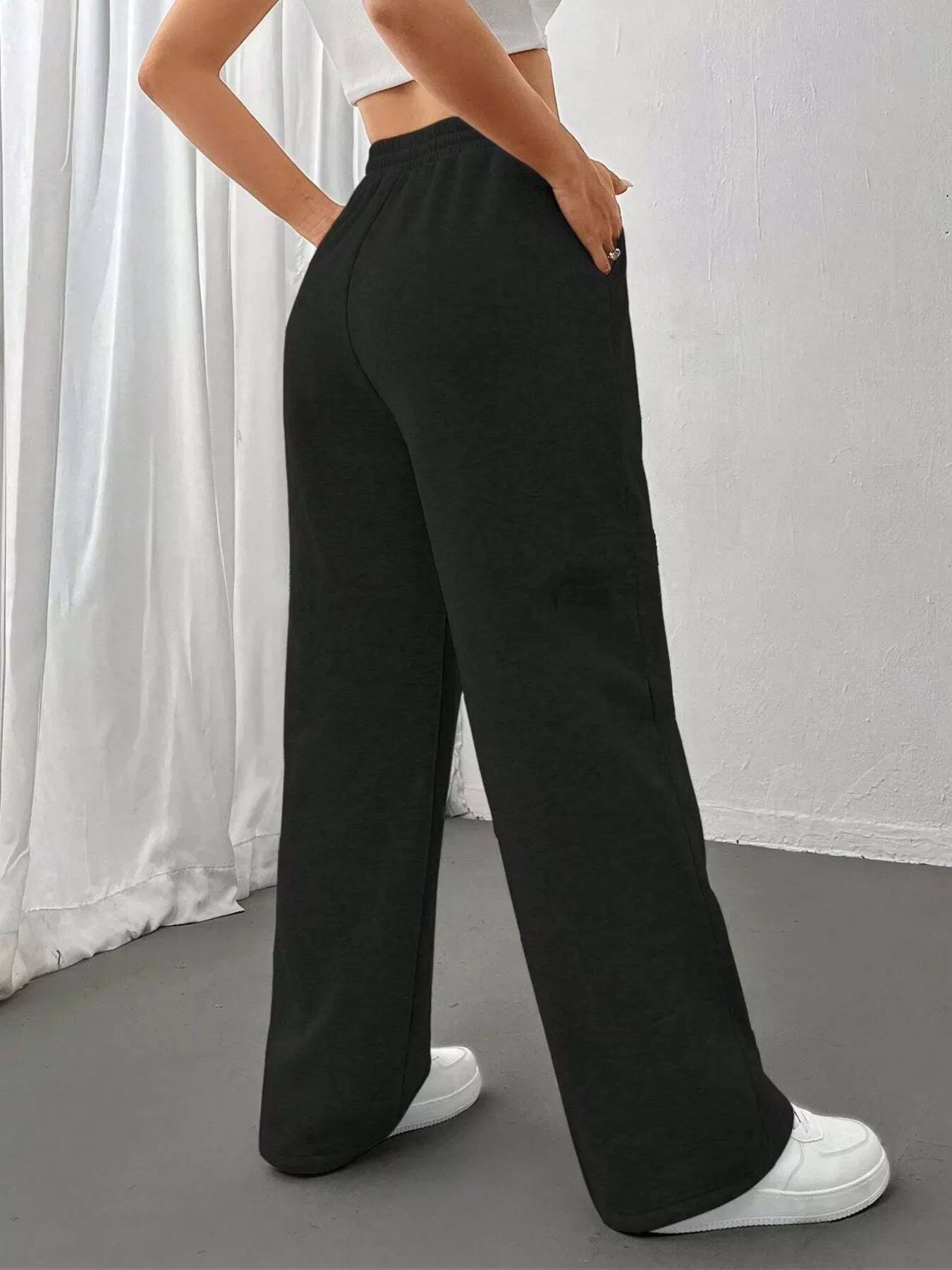 Relaxed Fit Drawstring Waist Solid Pants - Image 3