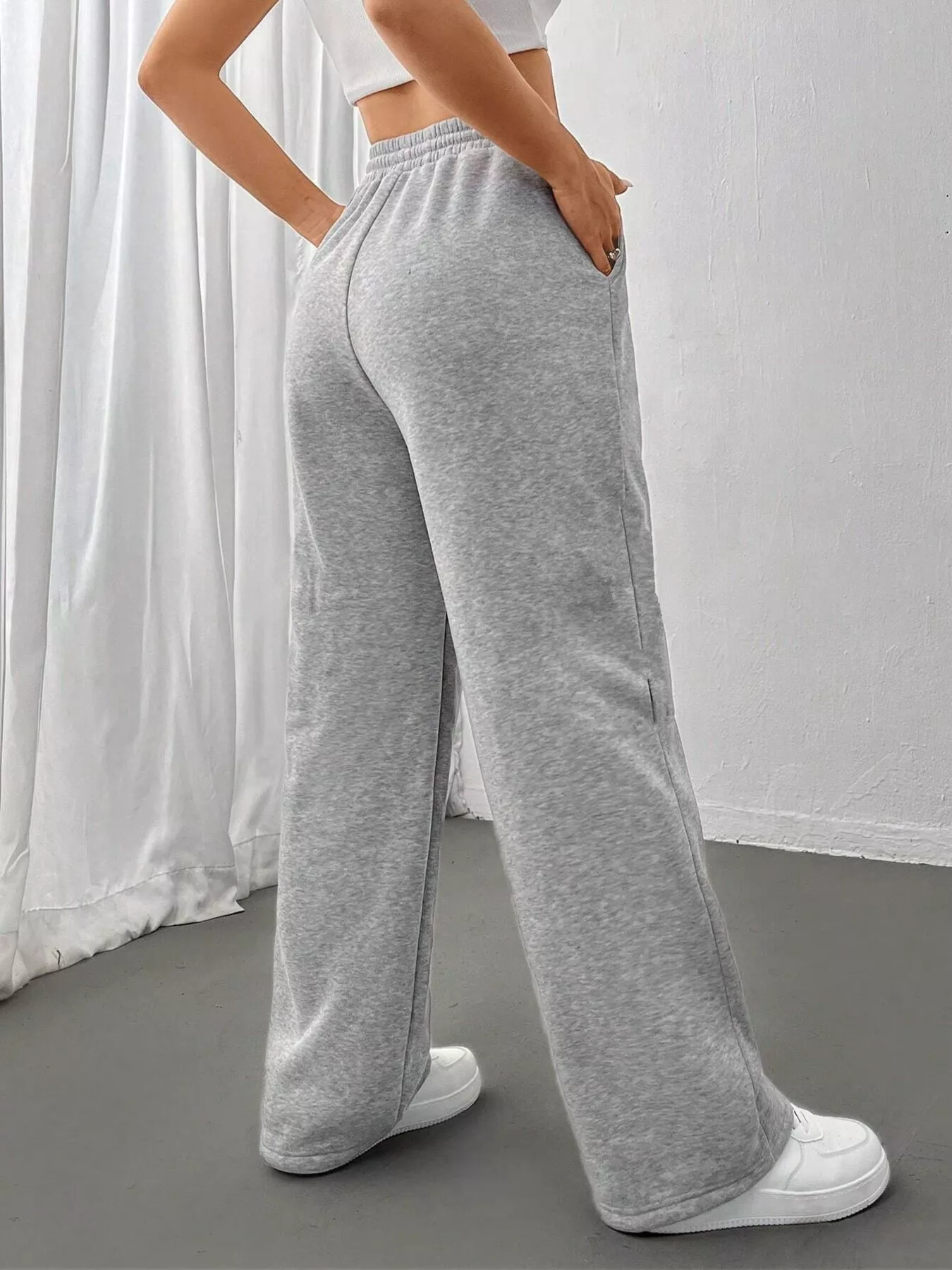 Relaxed Fit Drawstring Waist Solid Pants - Image 5