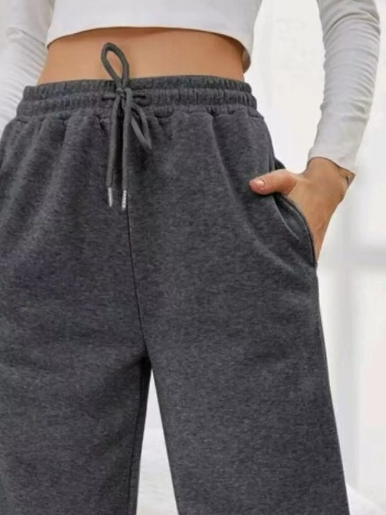 Relaxed Fit Drawstring Waist Solid Pants - Image 8