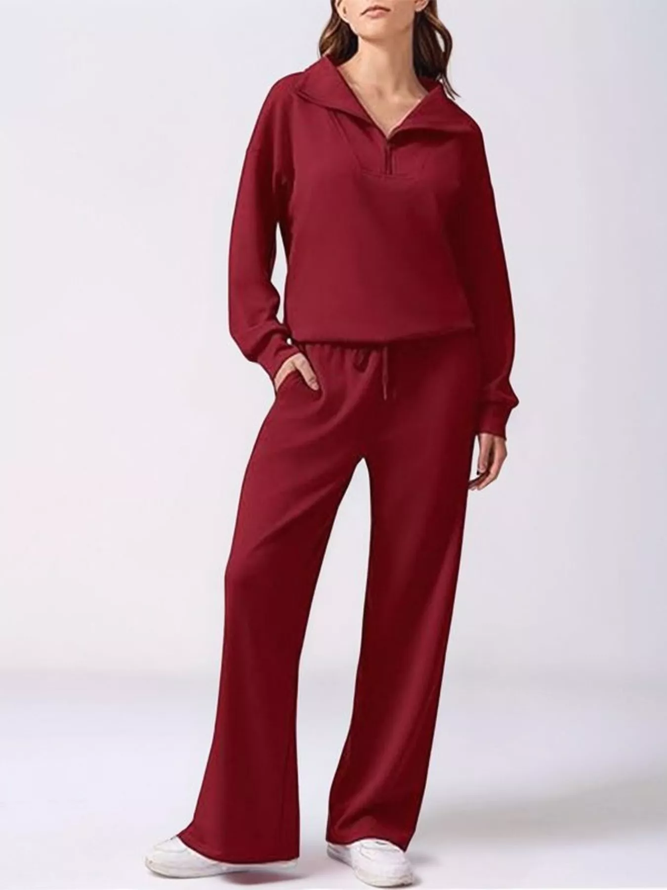 Relaxed Fit Quarter-Zip Top and Pants Set - Image 10