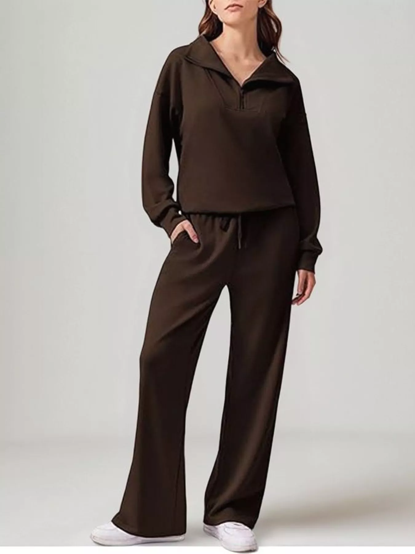 Relaxed Fit Quarter-Zip Top and Pants Set - Image 13