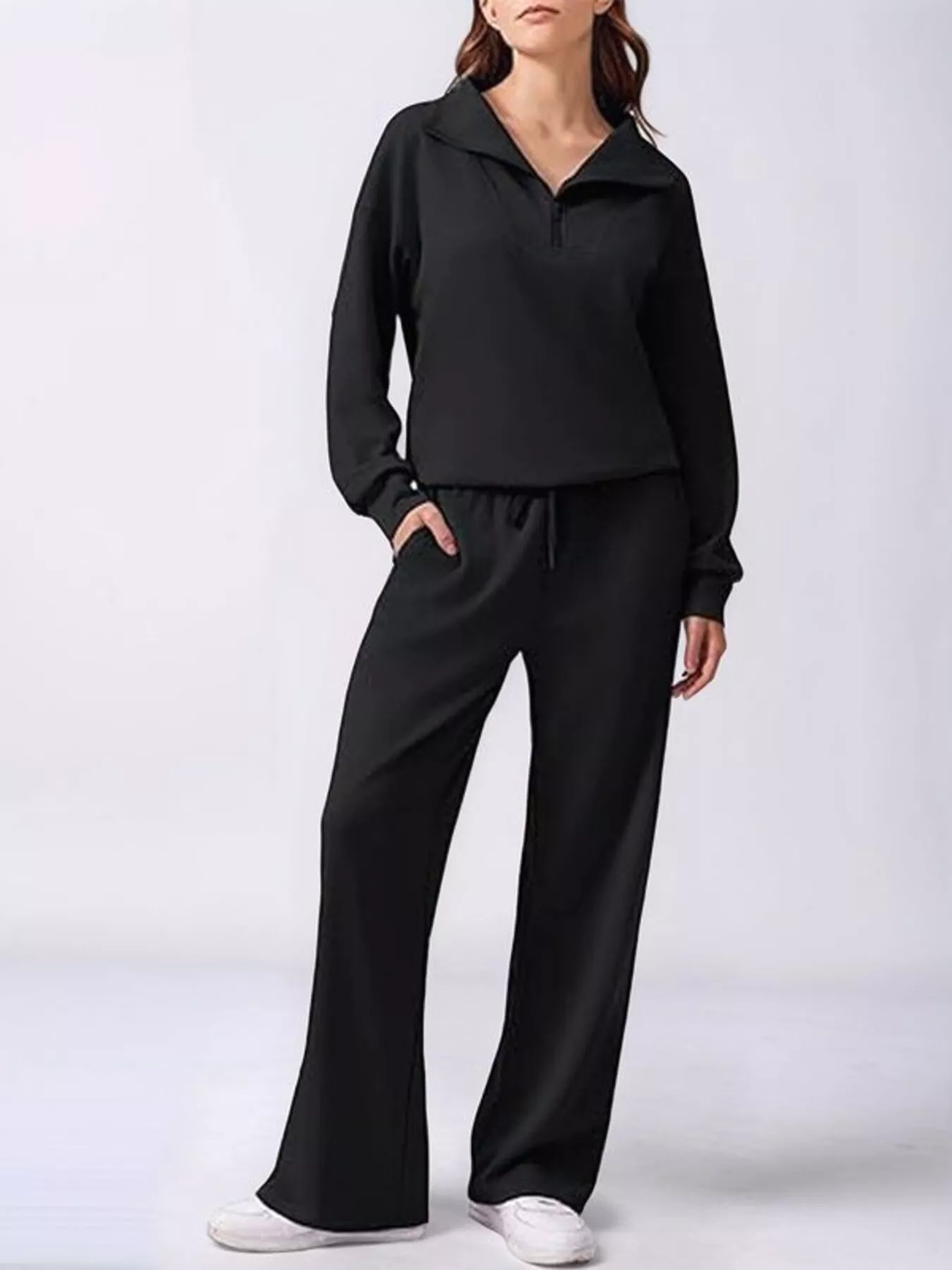 Relaxed Fit Quarter-Zip Top and Pants Set - Image 4