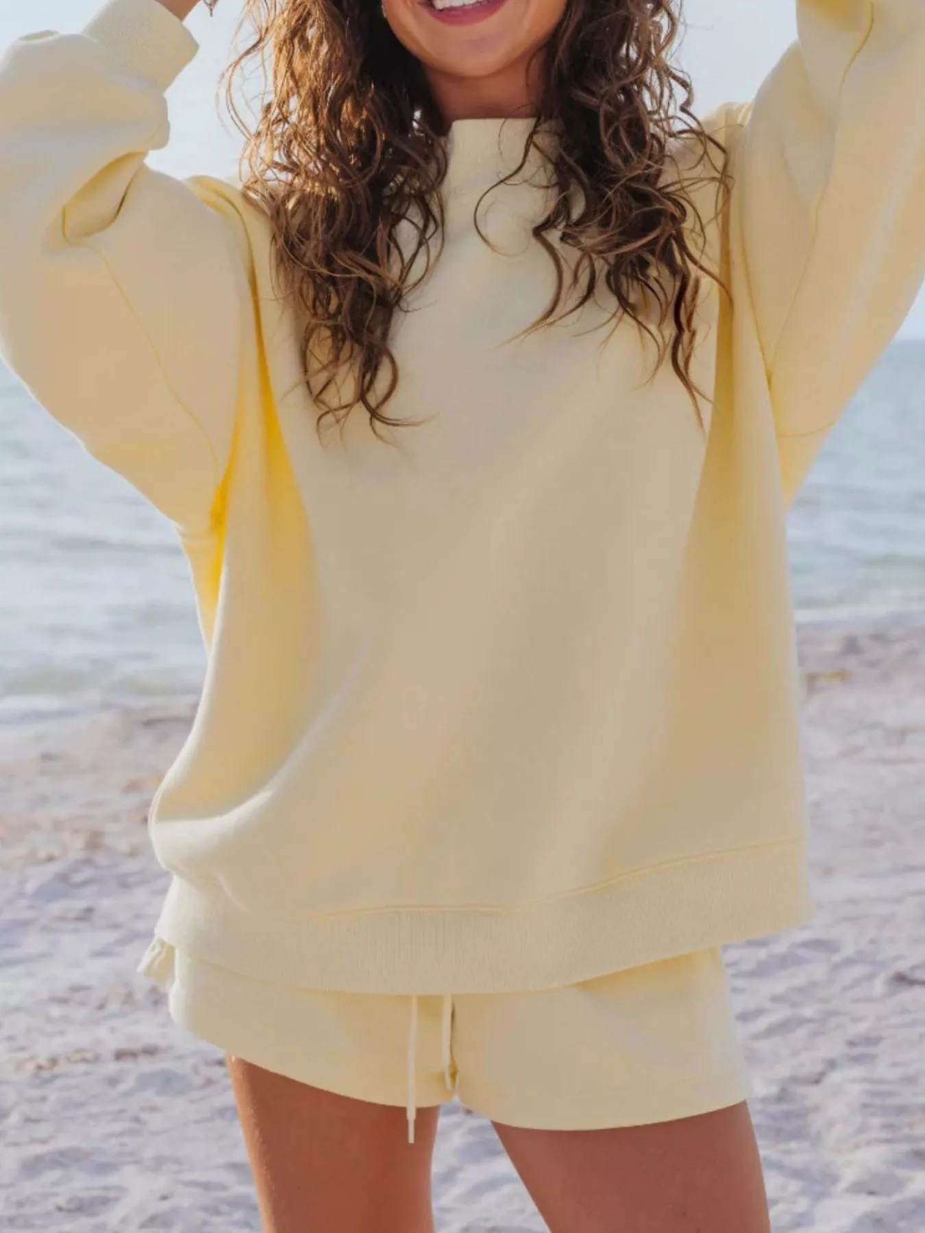 Relaxed Fit Round Neck Sweatshirt and Shorts Set - Image 13