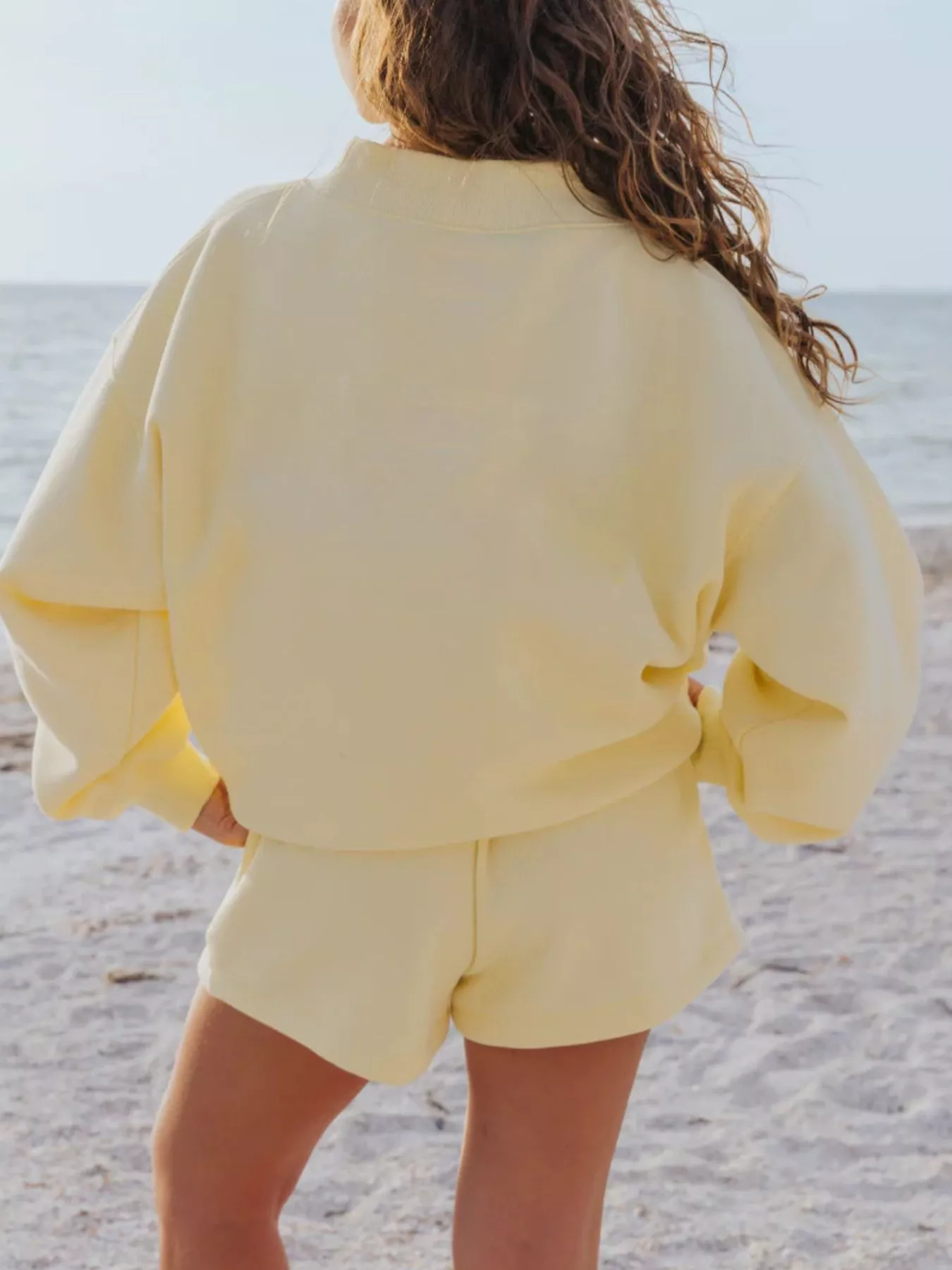 Relaxed Fit Round Neck Sweatshirt and Shorts Set - Image 16