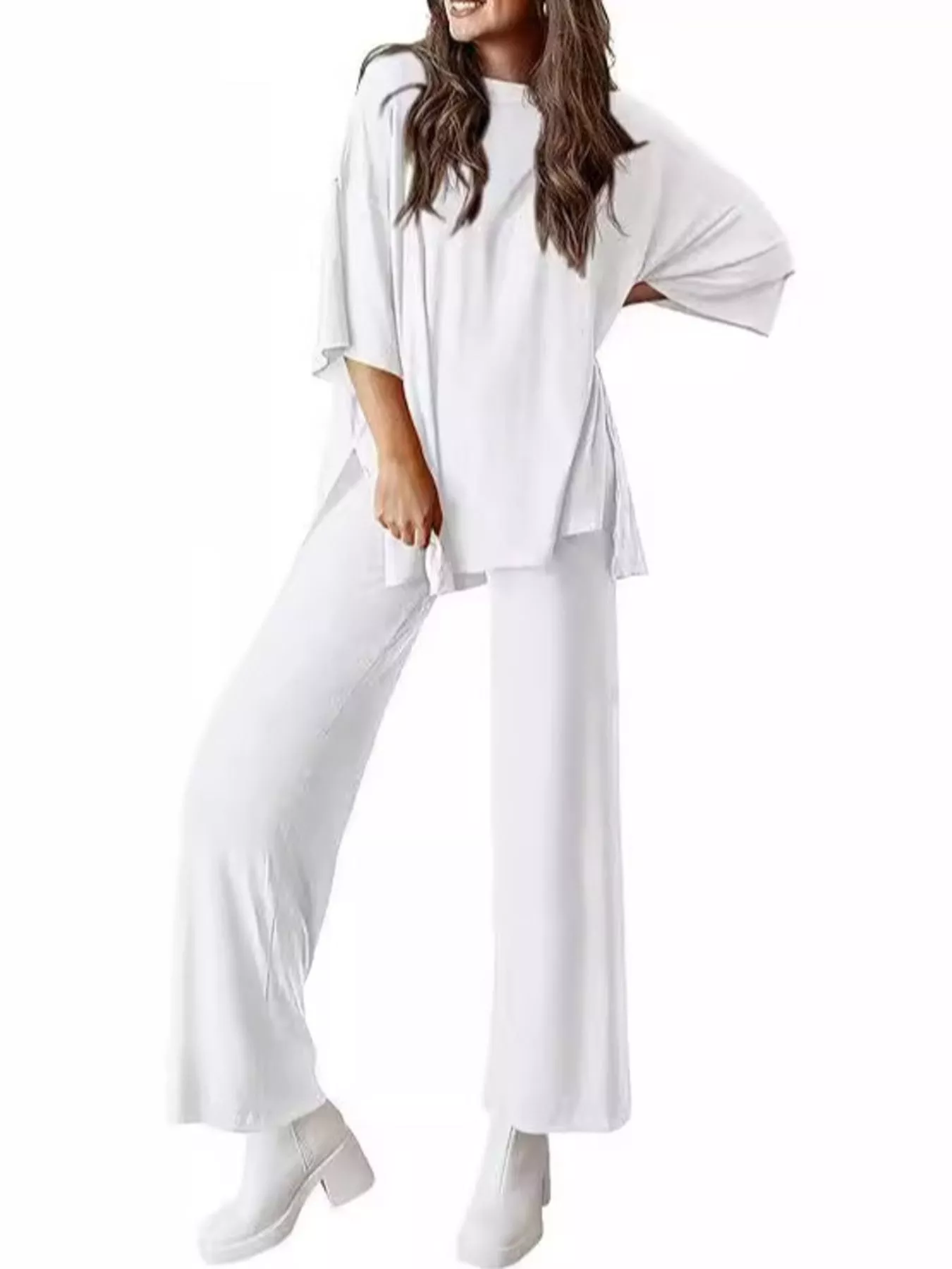 Relaxed Fit Round Neck Top and Pants Two-Piece Set - Image 15