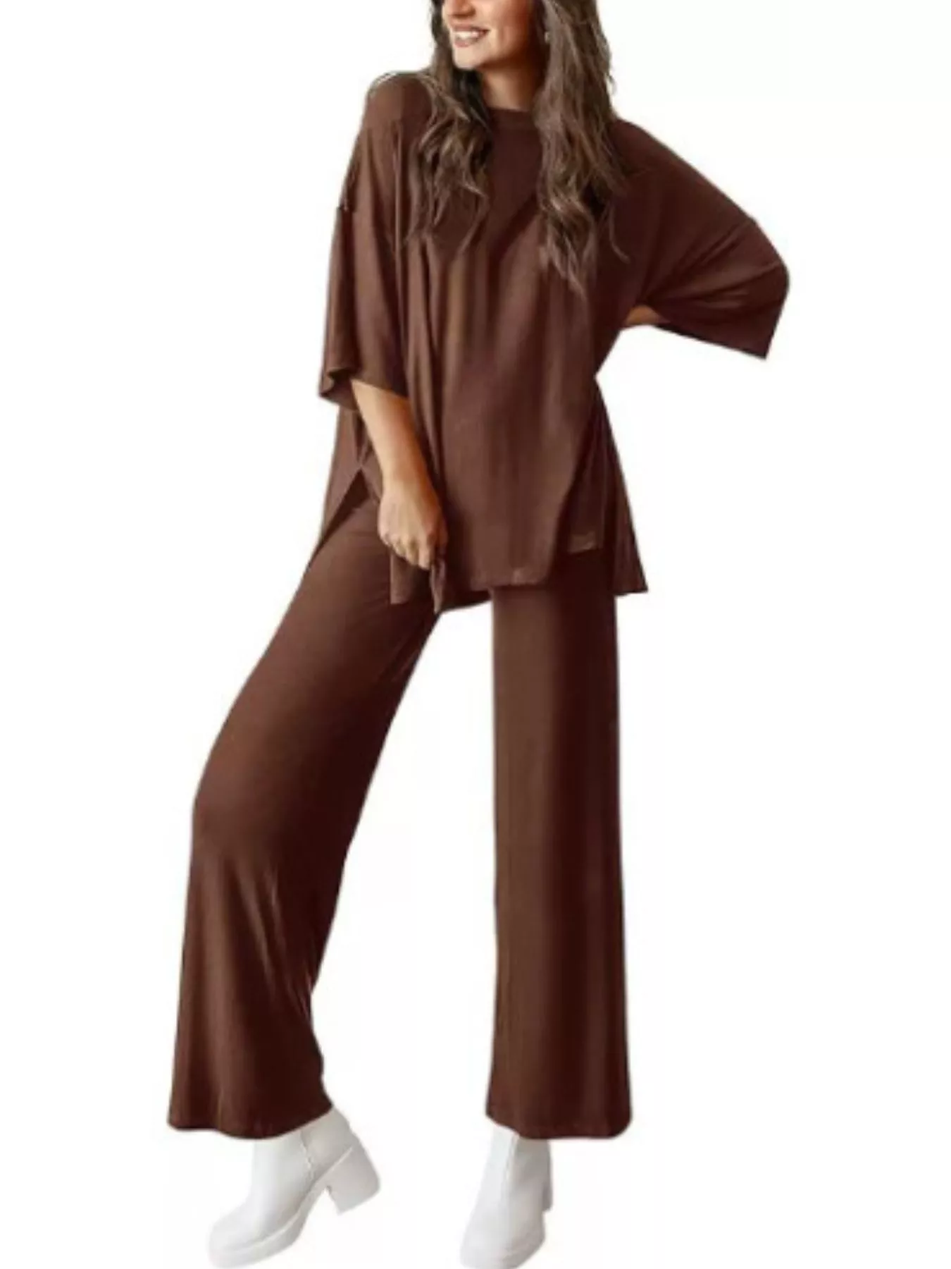 Relaxed Fit Round Neck Top and Pants Two-Piece Set - Image 18