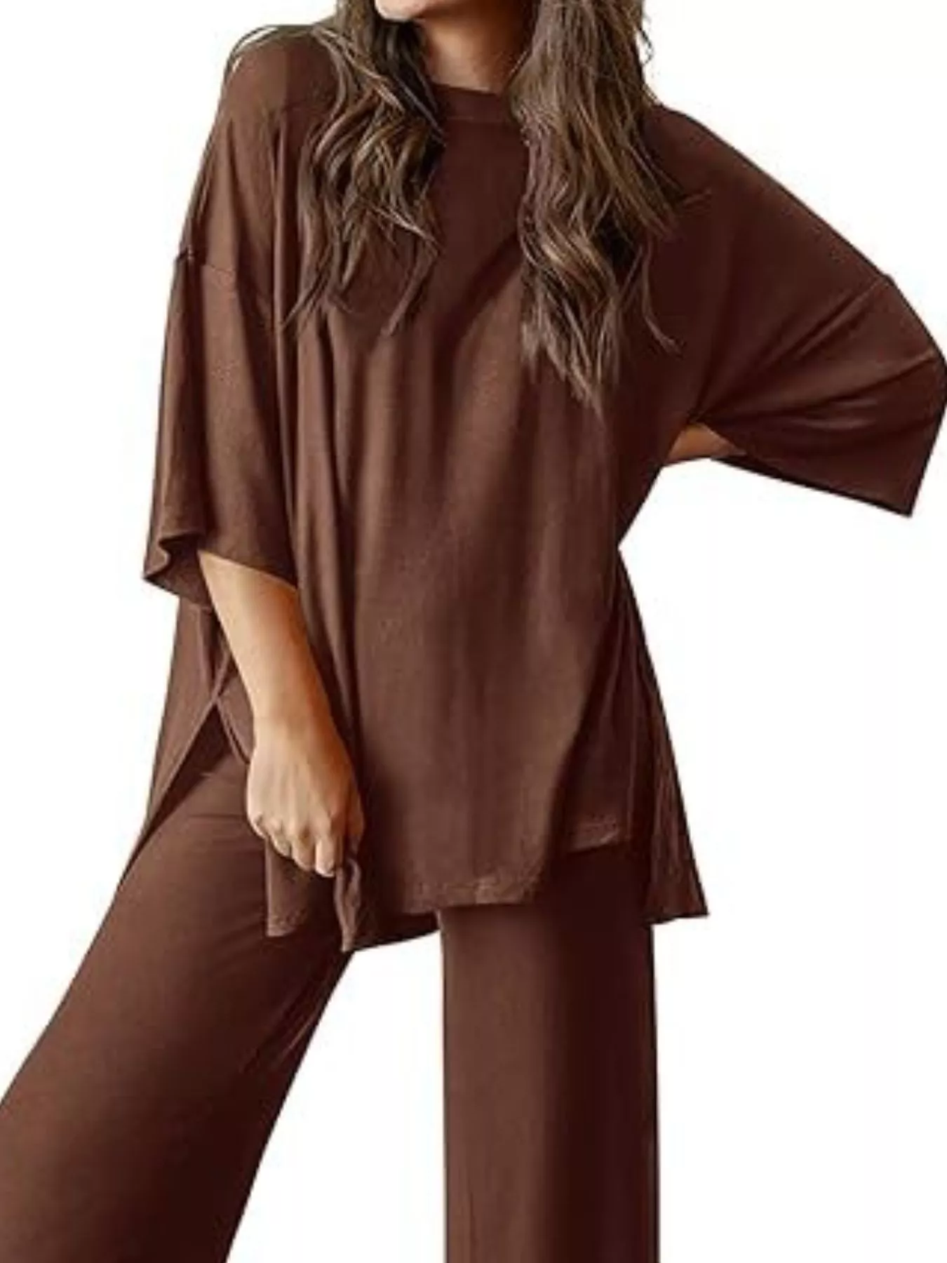 Relaxed Fit Round Neck Top and Pants Two-Piece Set - Image 19