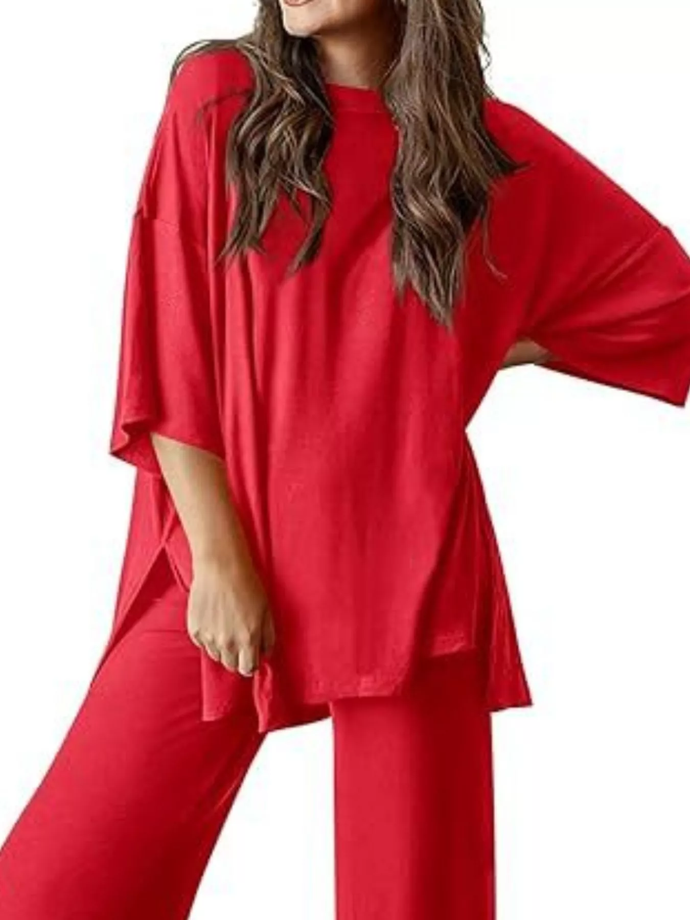 Relaxed Fit Round Neck Top and Pants Two-Piece Set - Image 21