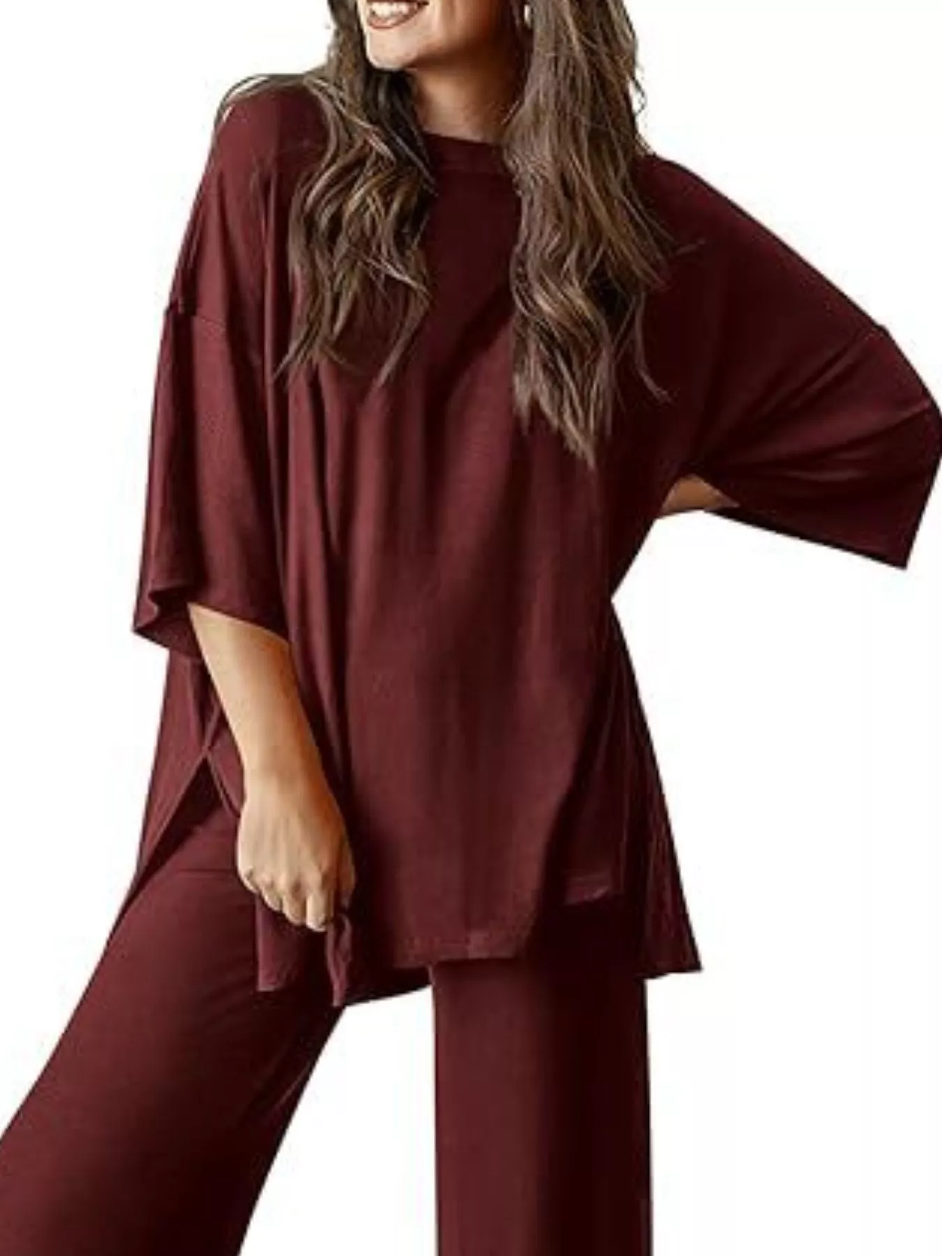 Relaxed Fit Round Neck Top and Pants Two-Piece Set - Image 27