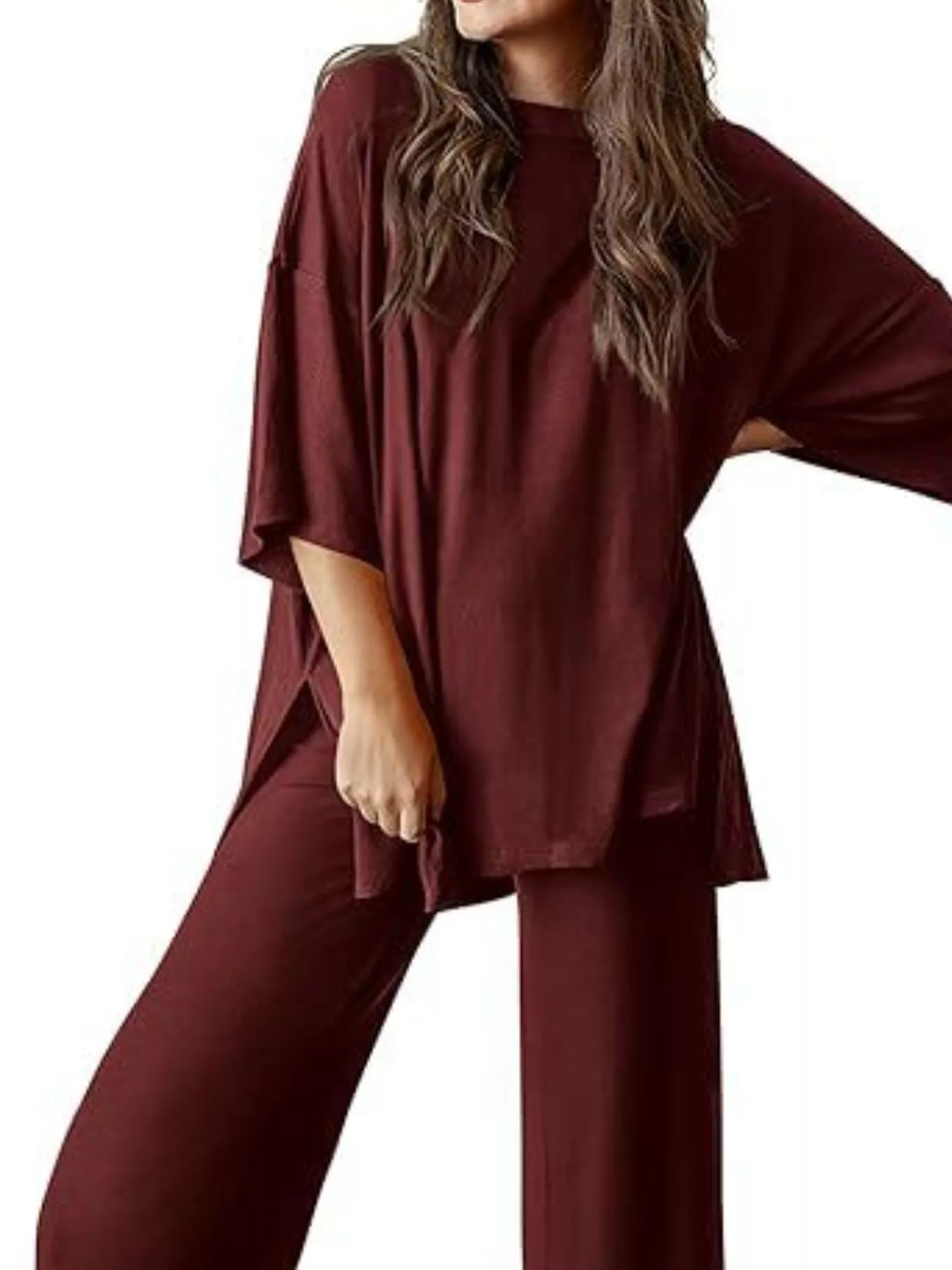 Relaxed Fit Round Neck Top and Pants Two-Piece Set - Image 29