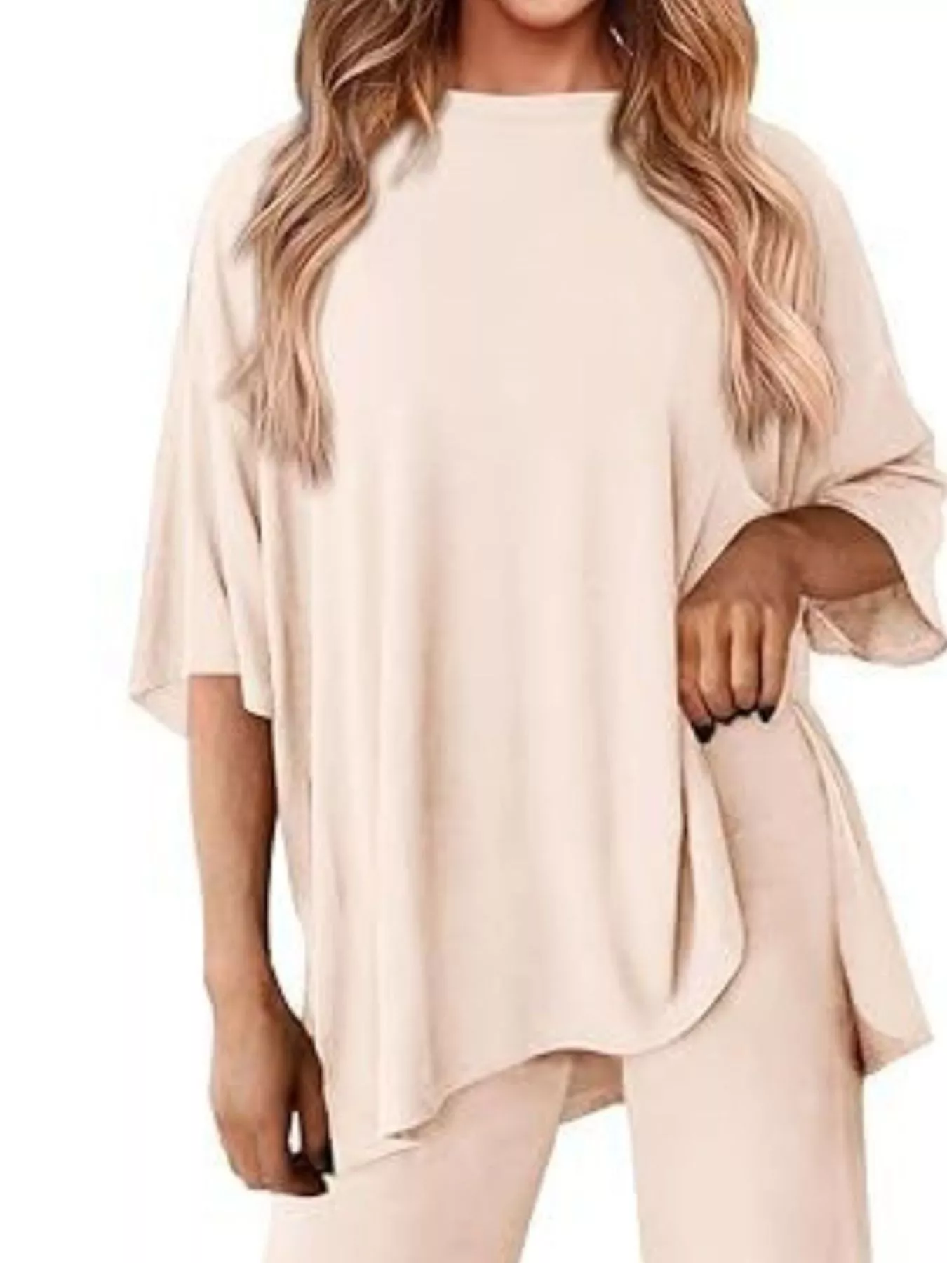 Relaxed Fit Round Neck Top and Pants Two-Piece Set - Image 6