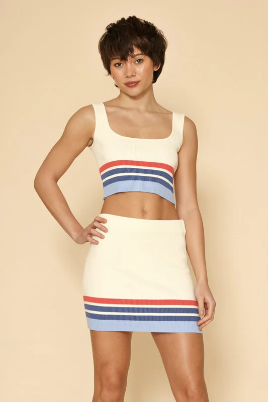Retro striped two piece knit skirt set