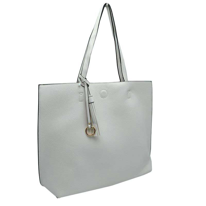 Reversible Faux Leather Tote Bag Vegan Tassel Handbag - Image 18