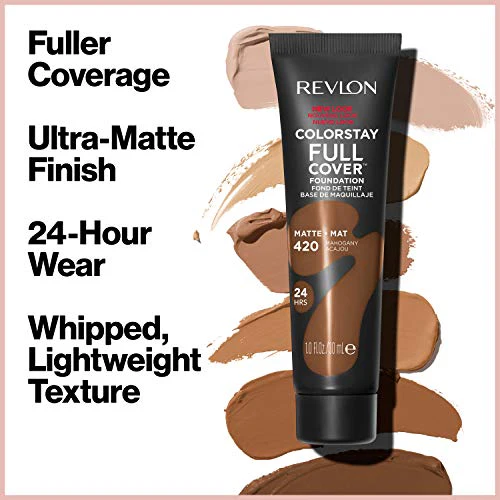 Revlon ColorStay Full Cover Longwear Matte Foundation, Heat & Sweat Resistant Lightweight Face Makeup - Image 58