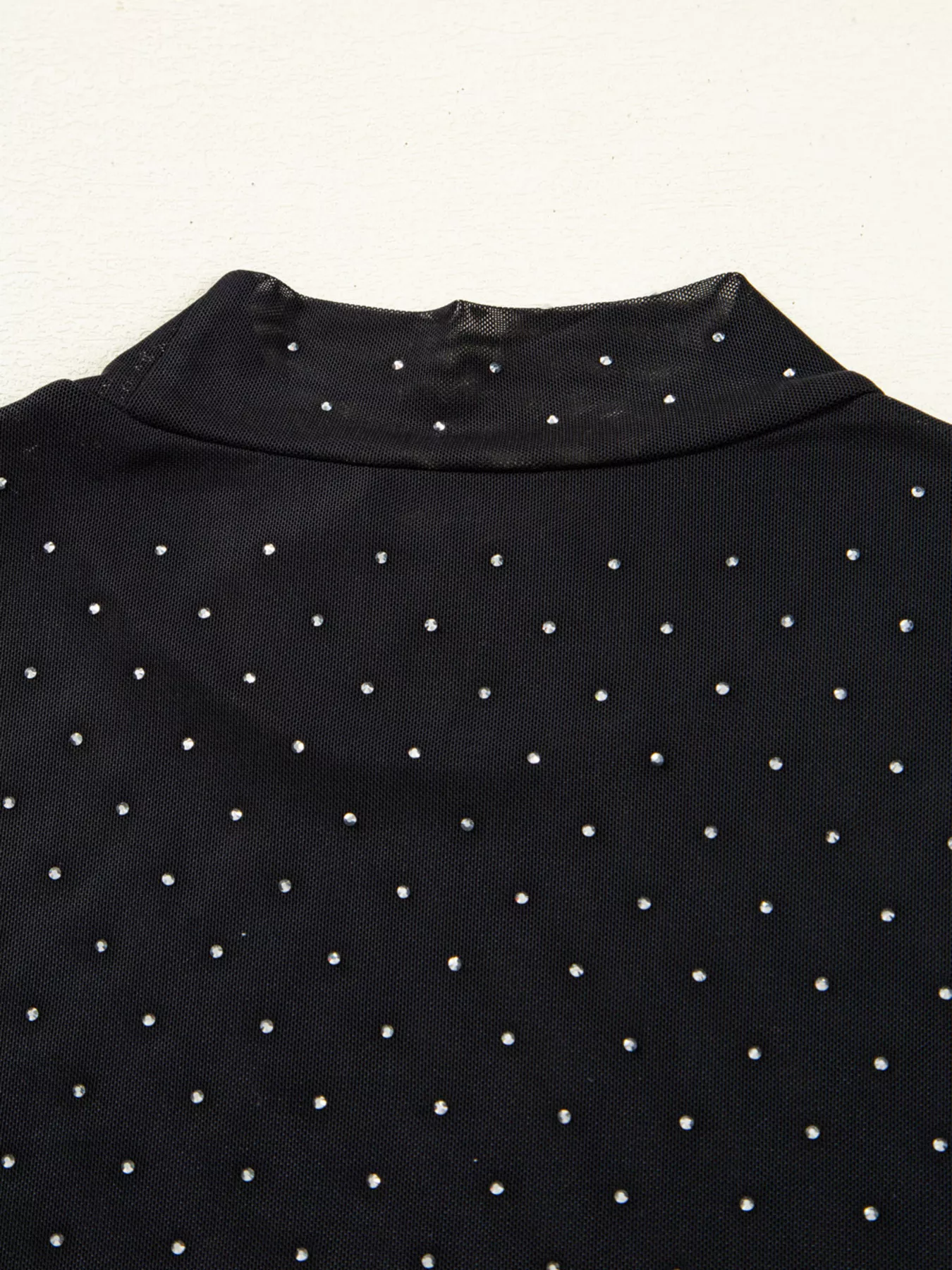 Rhinestone Embellished Mesh Long Sleeve Top - Image 9