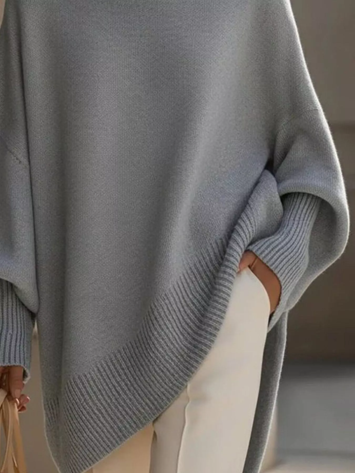 Ribbed Batwing Sleeve Oversized Sweater - Image 12