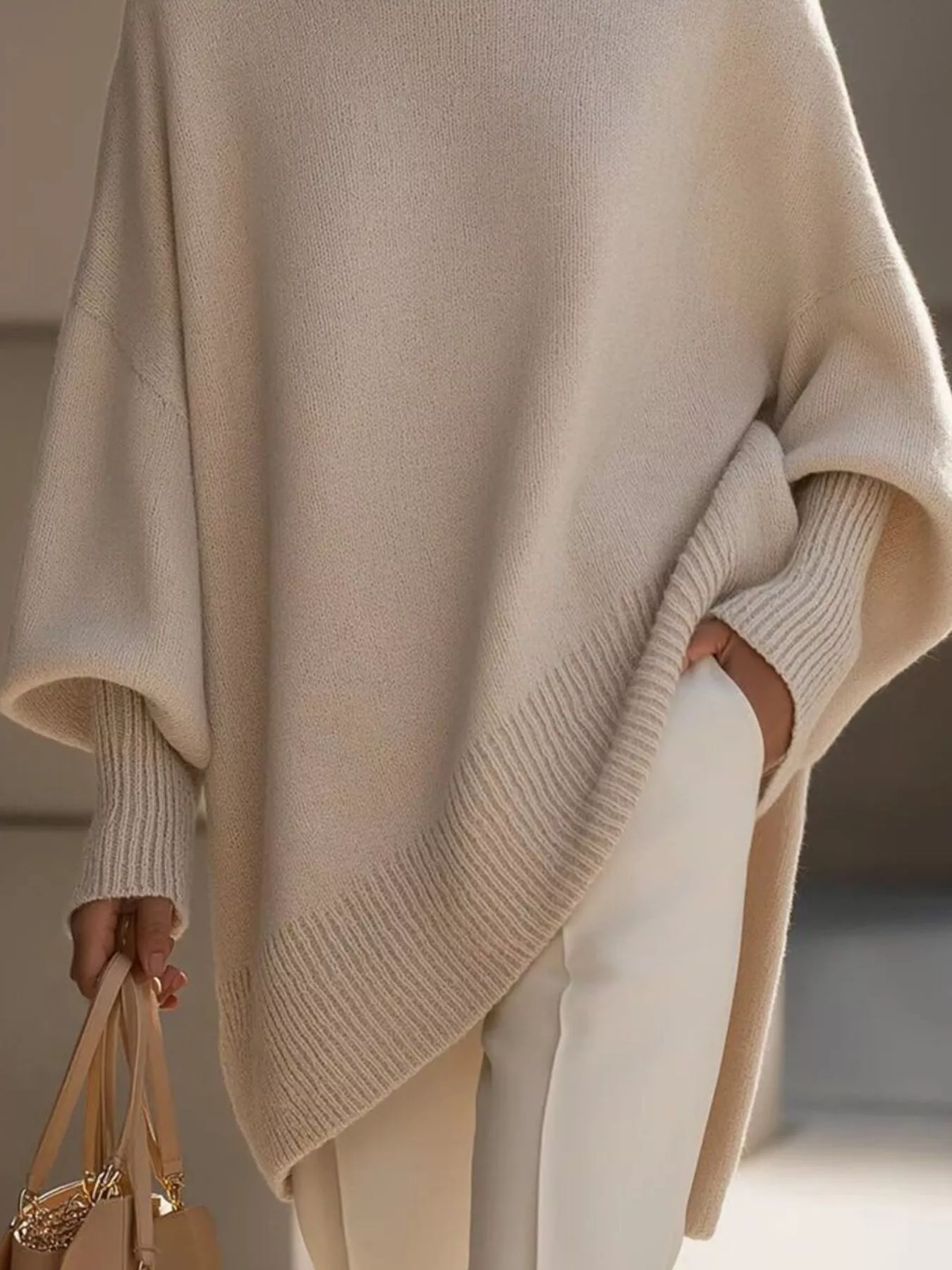 Ribbed Batwing Sleeve Oversized Sweater - Image 3