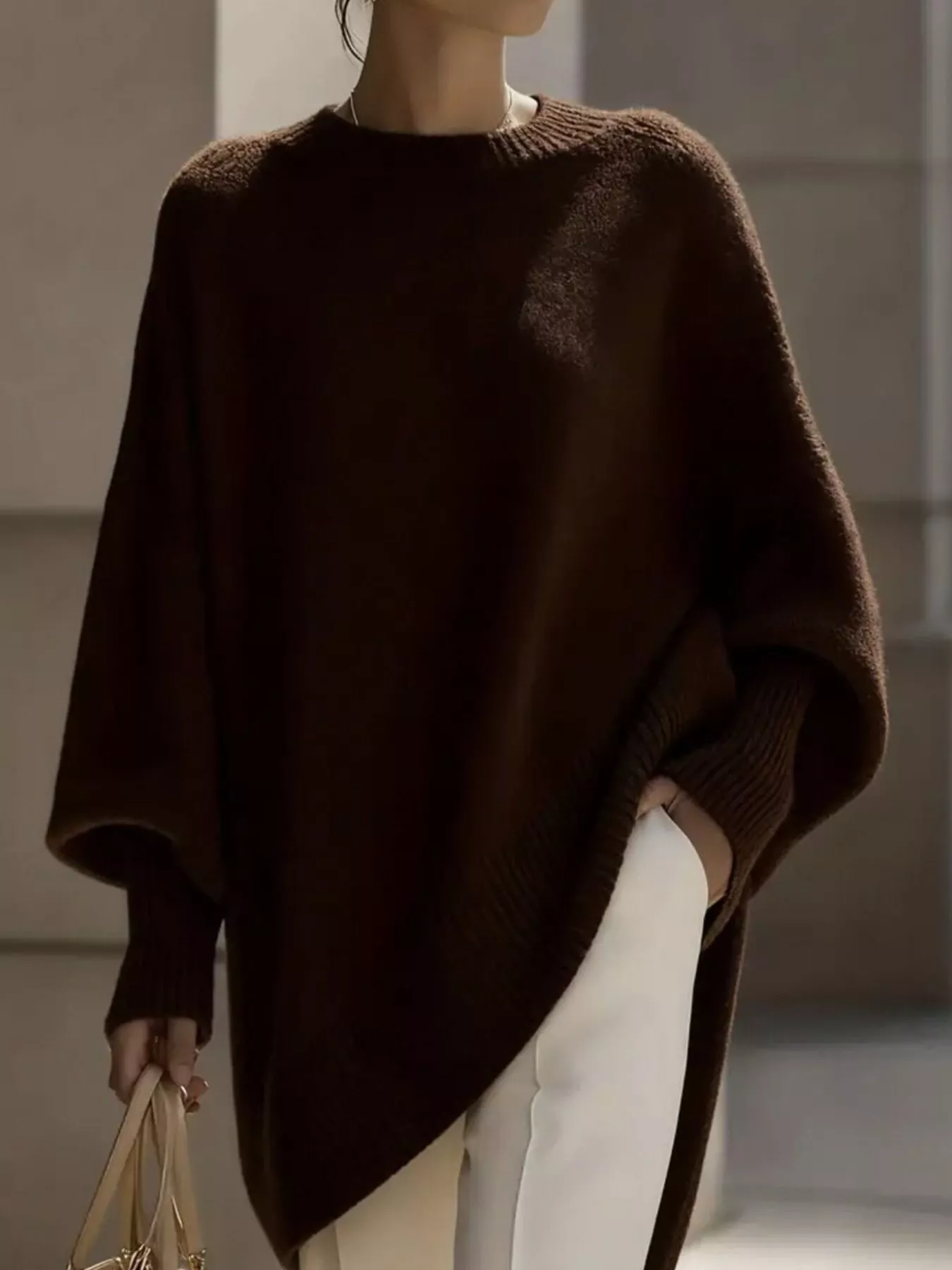 Ribbed Batwing Sleeve Oversized Sweater - Image 7
