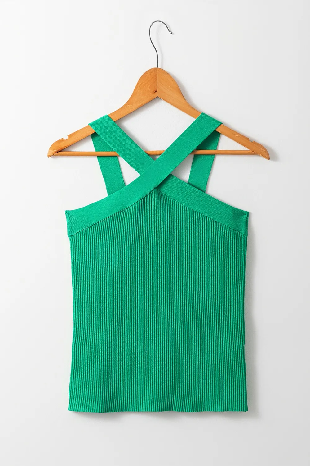 Ribbed Criss Cross Halter Neck Sheath Sweater Tank Top - Image 9