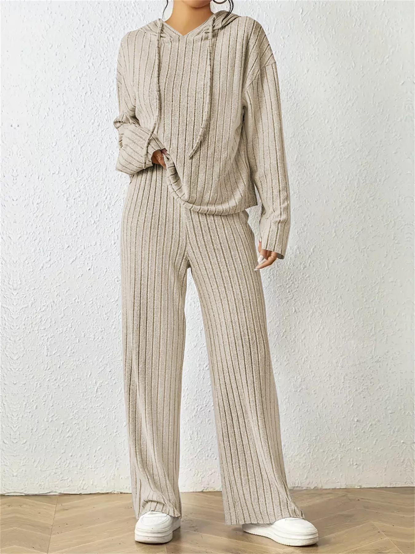 Ribbed Drawstring Hoodie and Pants Set - Image 14