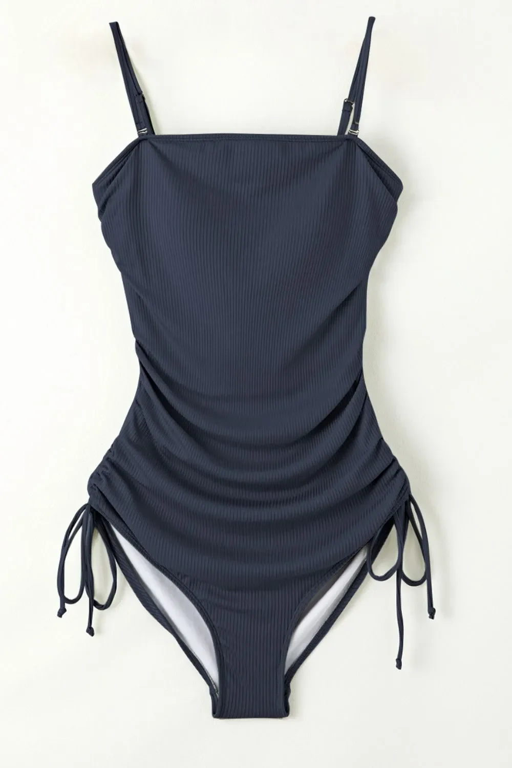 Ribbed Drawstring Sides Cutout One Piece Swimsuit - Image 23